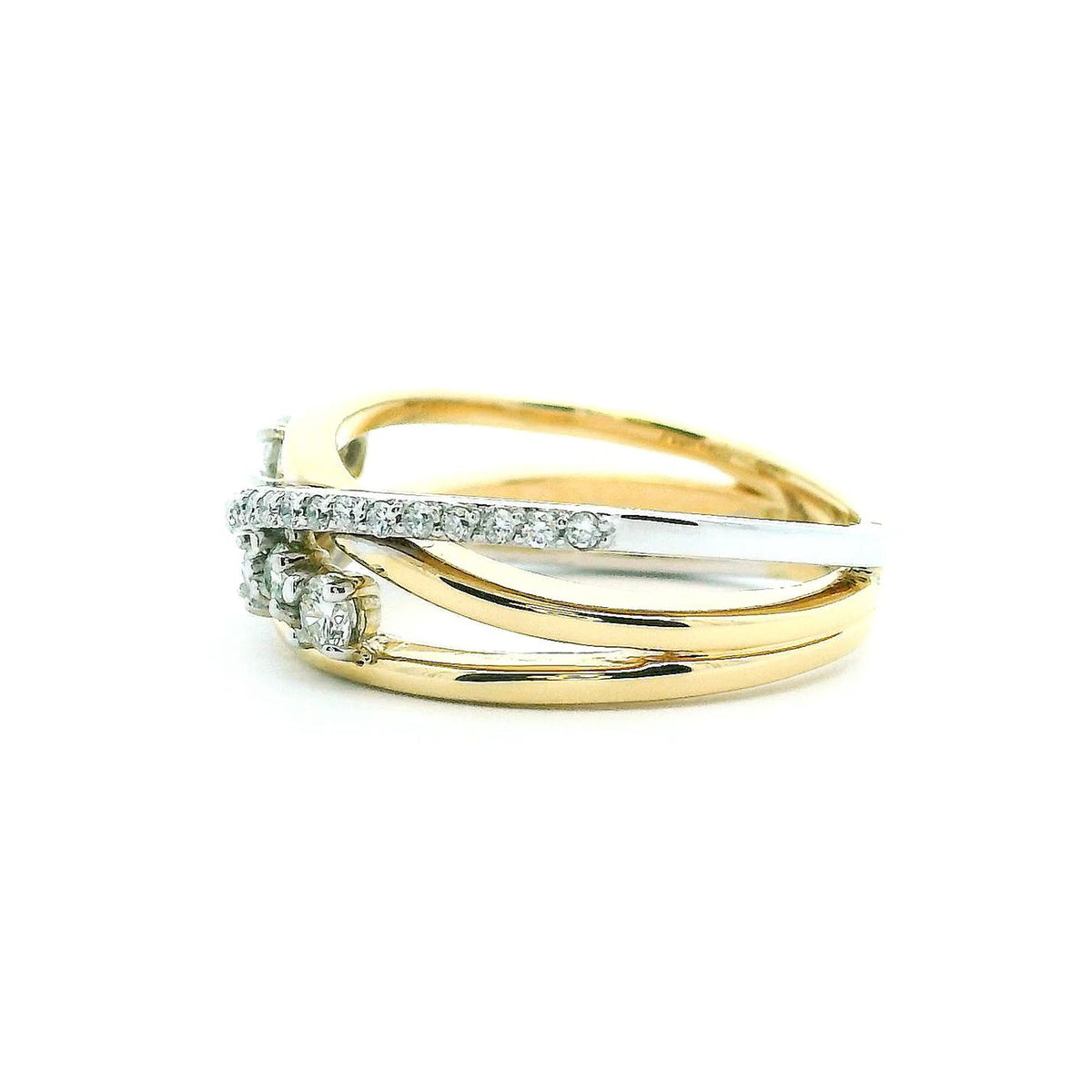 14K Two-Tone Gold 0.42cttw. Diamond Multi Crossover Fashion Ring