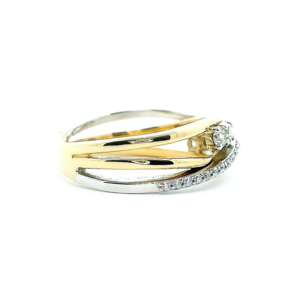 14K Two-Tone Gold 0.42cttw. Diamond Multi Crossover Fashion Ring