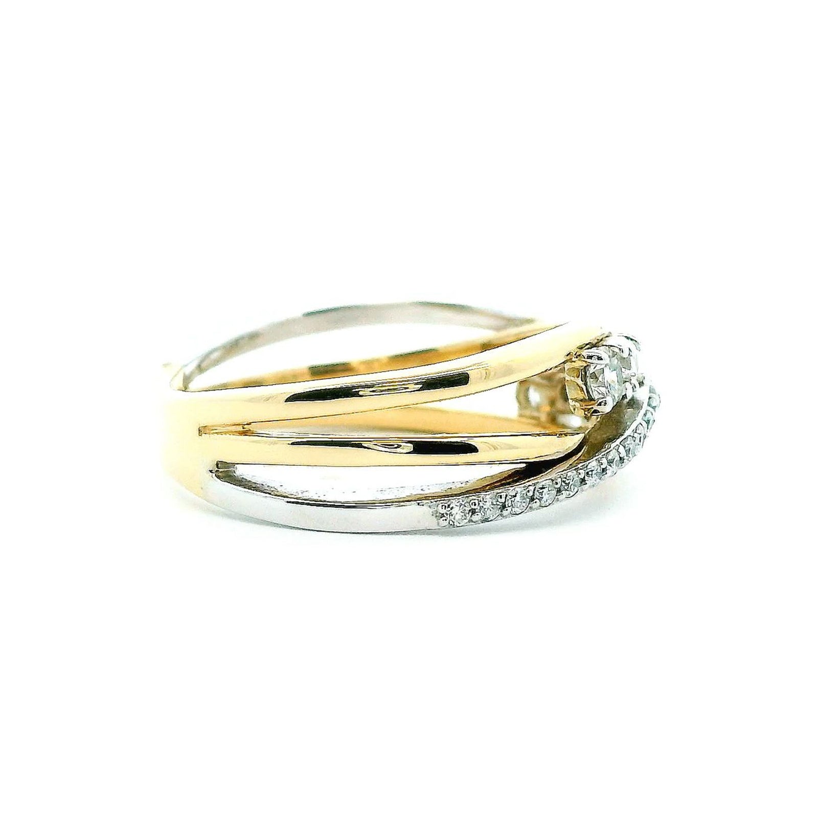 14K Two-Tone Gold 0.42cttw. Diamond Multi Crossover Fashion Ring