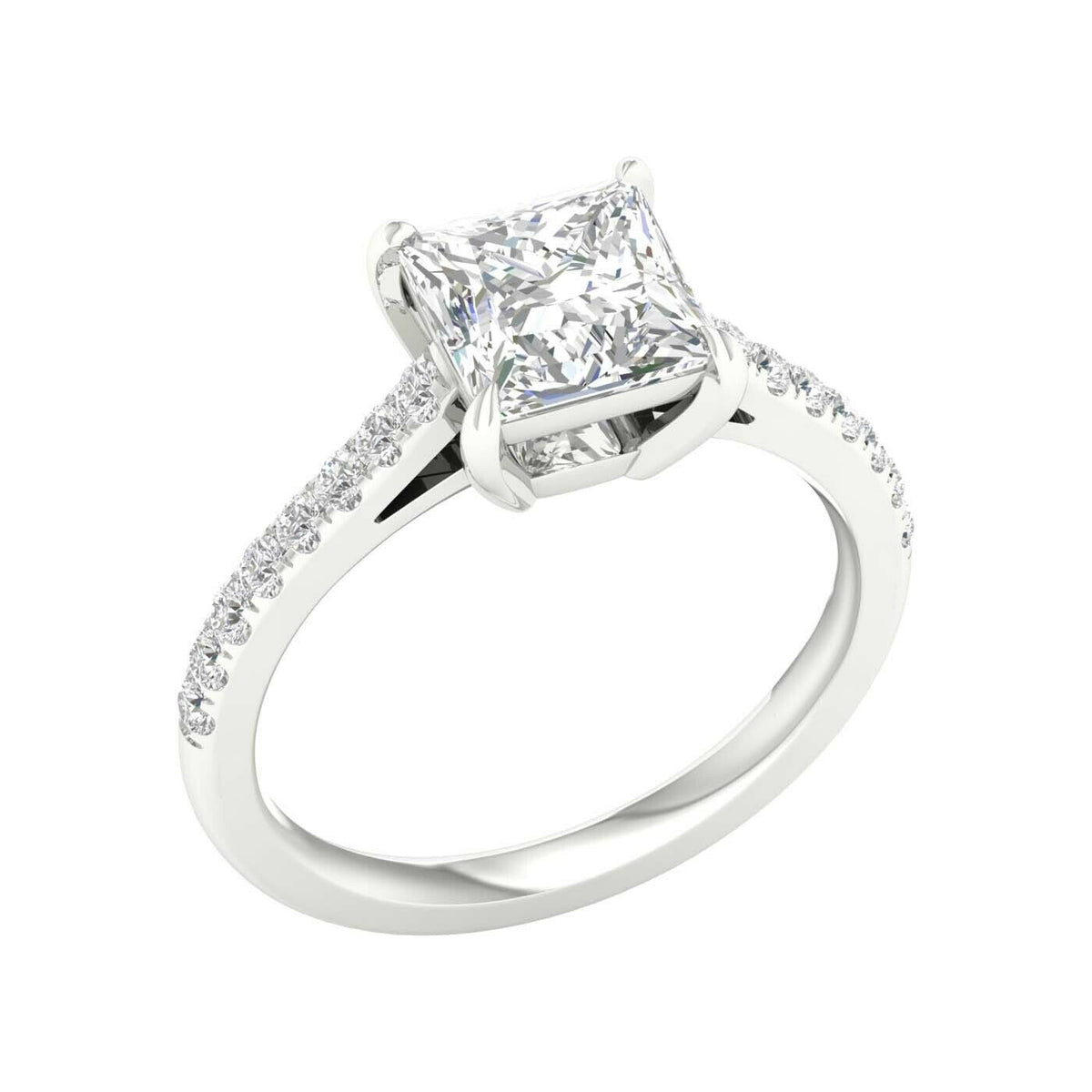14K White Gold 2.25 Carat Princess Brilliant Cut Lab Grown Diamond Engagement Ring