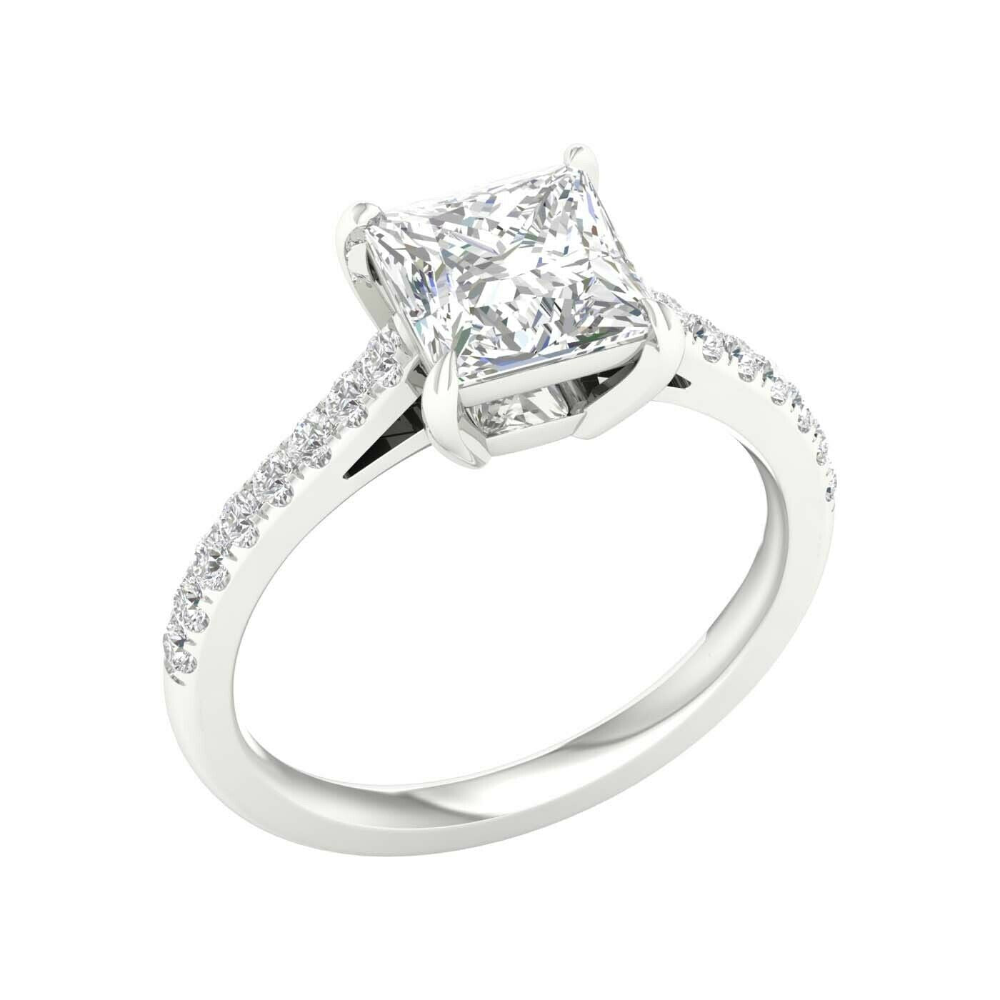 14K White Gold 2.25 Carat Princess Brilliant Cut Lab Grown Diamond Engagement Ring