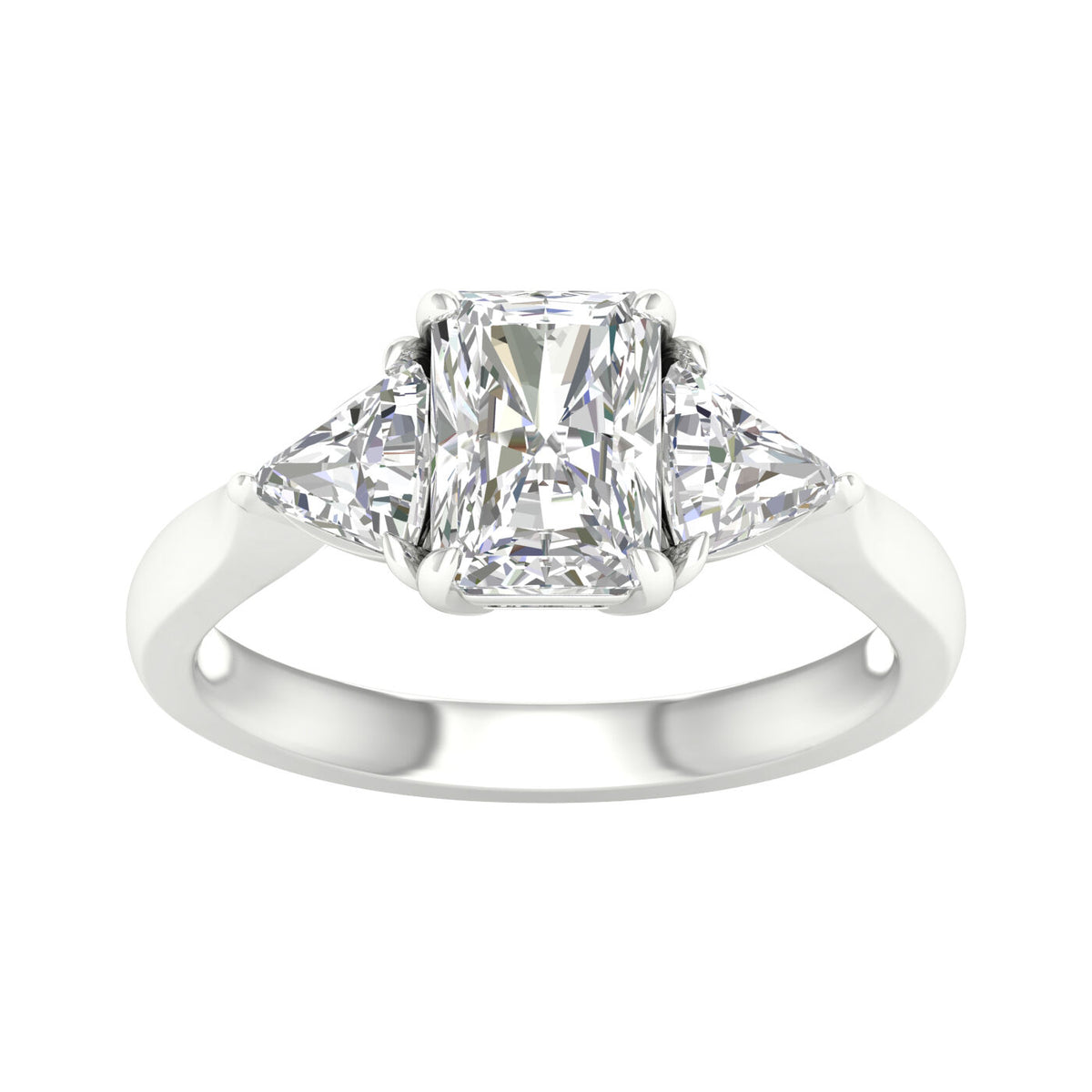 14K White Gold 2.66 Carat 3 Stone Ring (Radiant+Trillion) Brilliant Cut Lab Grown Diamond Engagement Ring