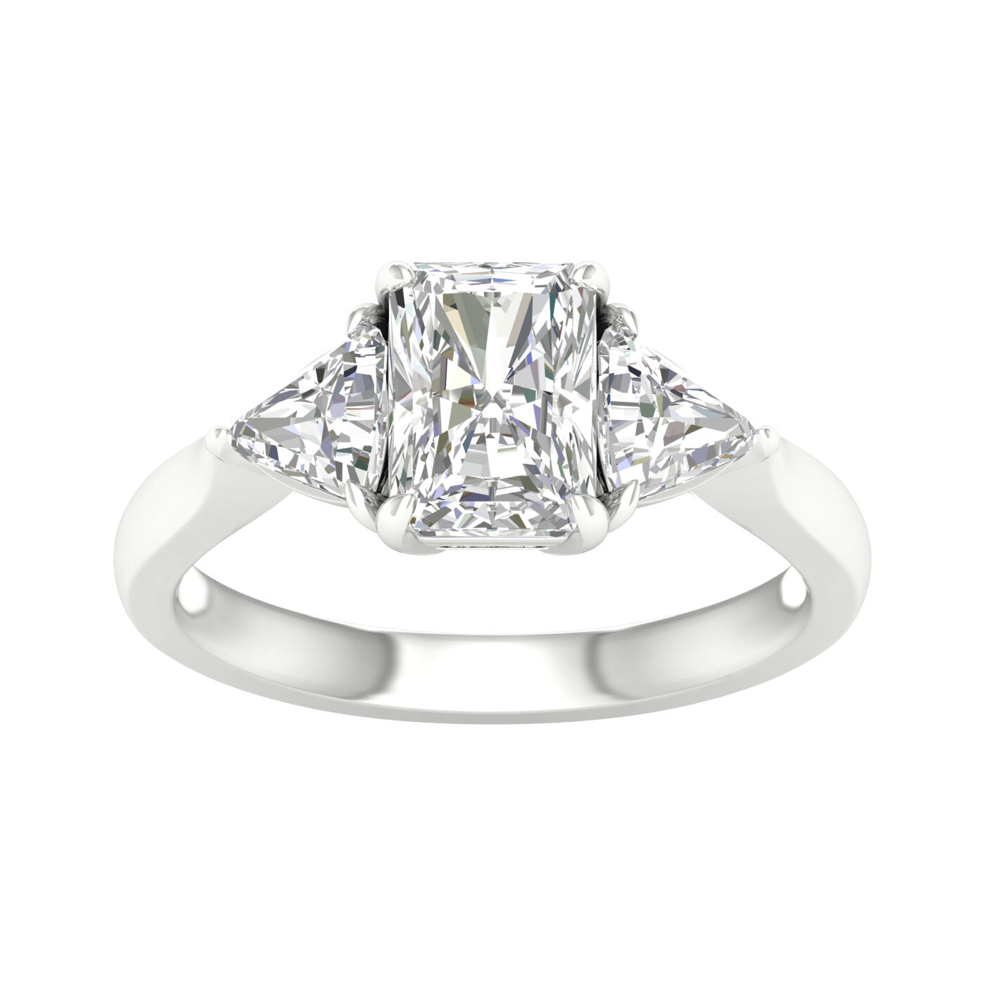 14K White Gold 2.66 Carat 3 Stone Ring (Radiant+Trillion) Brilliant Cut Lab Grown Diamond Engagement Ring