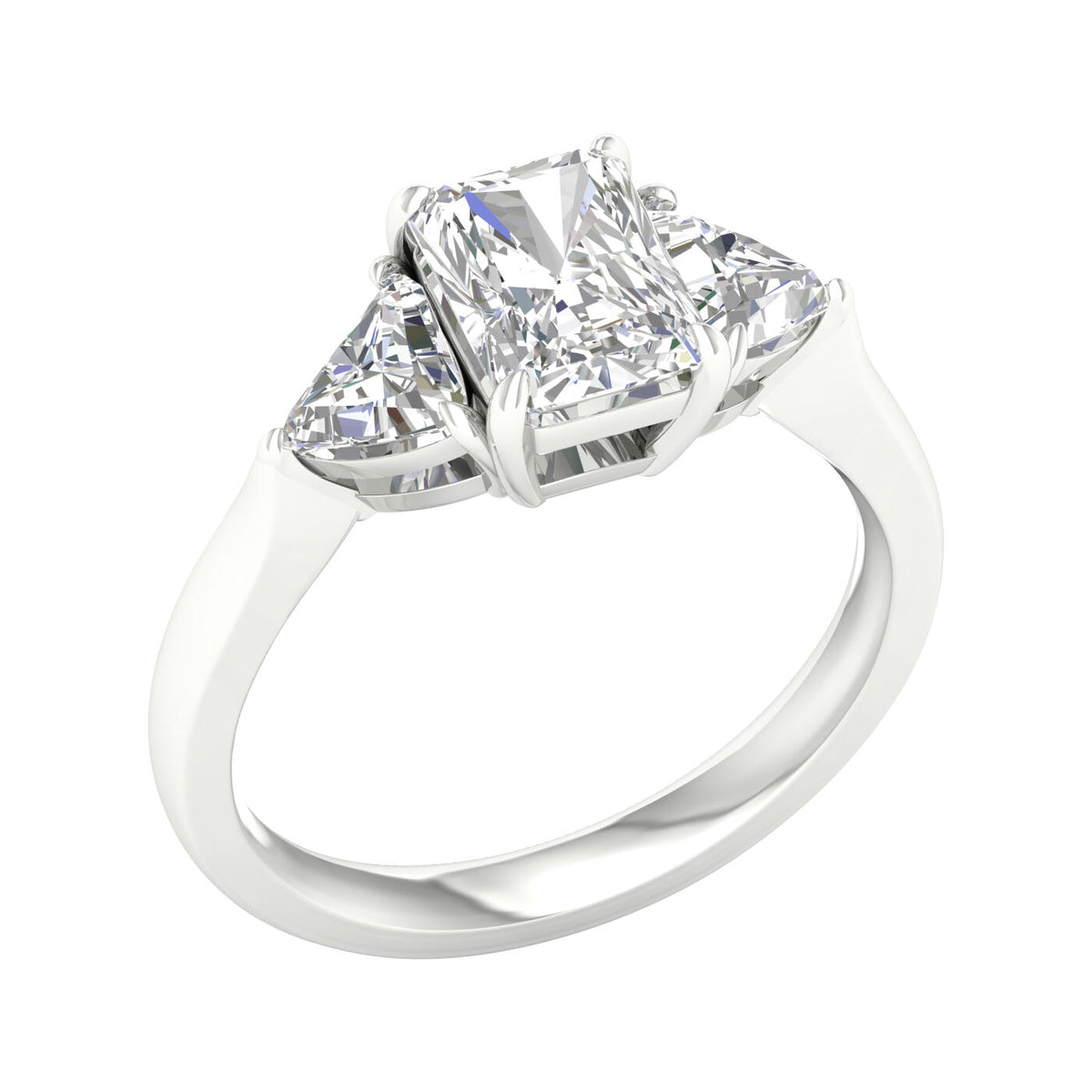 14K White Gold 2.66 Carat 3 Stone Ring (Radiant+Trillion) Brilliant Cut Lab Grown Diamond Engagement Ring
