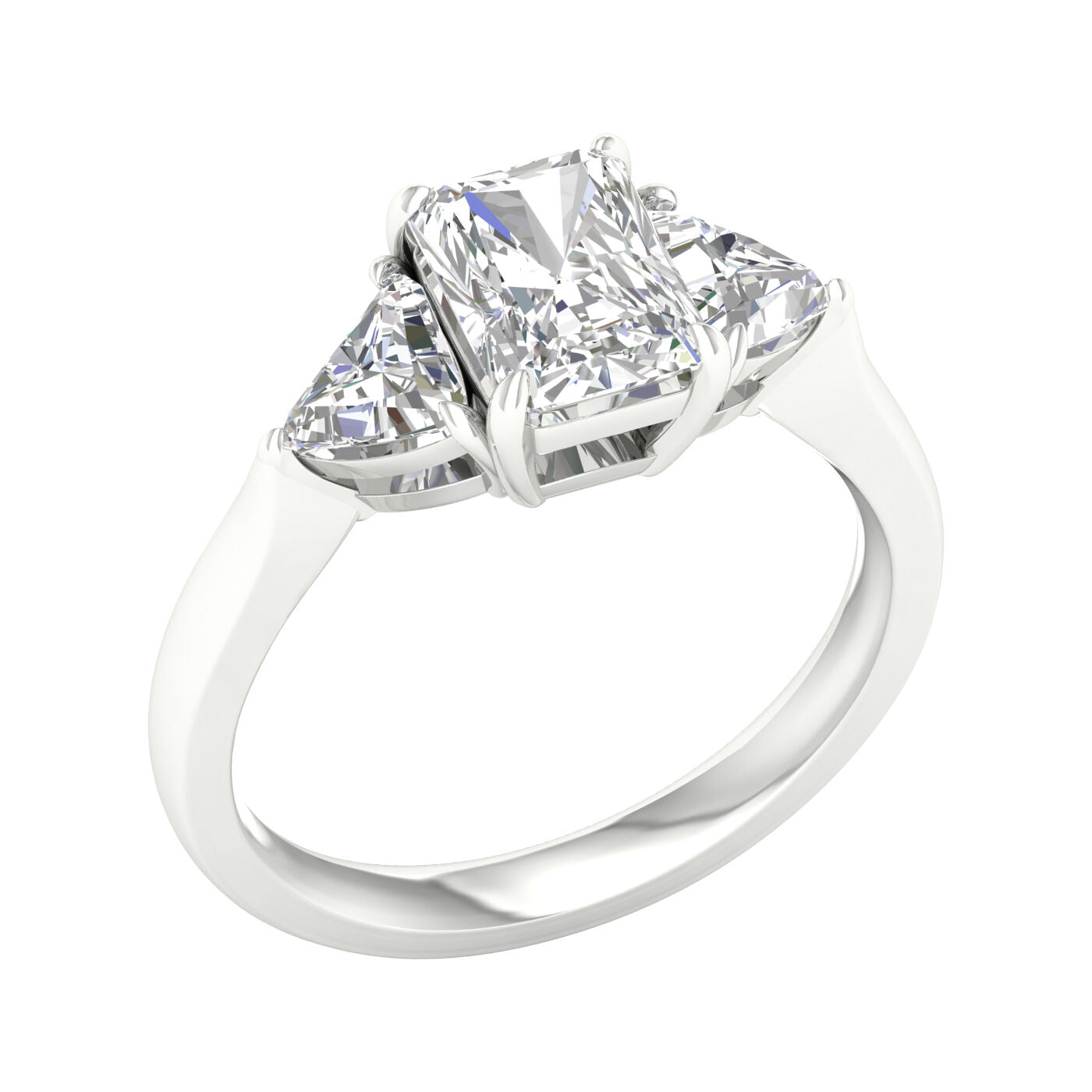 14K White Gold 2.66 Carat 3 Stone Ring (Radiant+Trillion) Brilliant Cut Lab Grown Diamond Engagement Ring