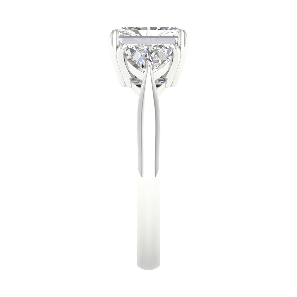 14K White Gold 2.66 Carat 3 Stone Ring (Radiant+Trillion) Brilliant Cut Lab Grown Diamond Engagement Ring