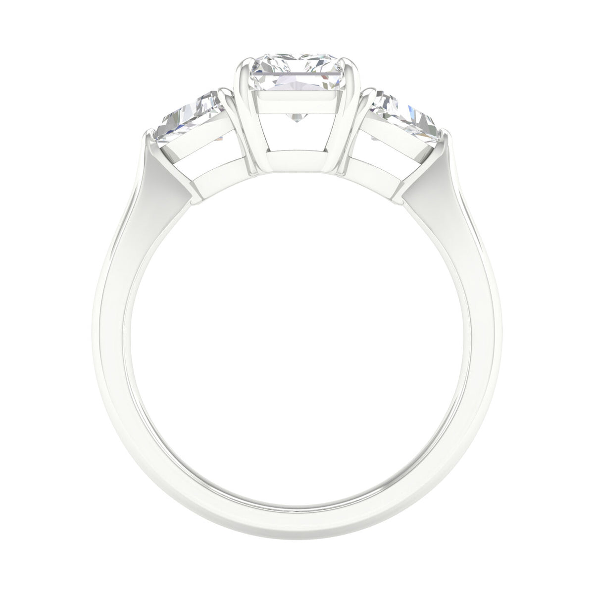 14K White Gold 2.66 Carat 3 Stone Ring (Radiant+Trillion) Brilliant Cut Lab Grown Diamond Engagement Ring