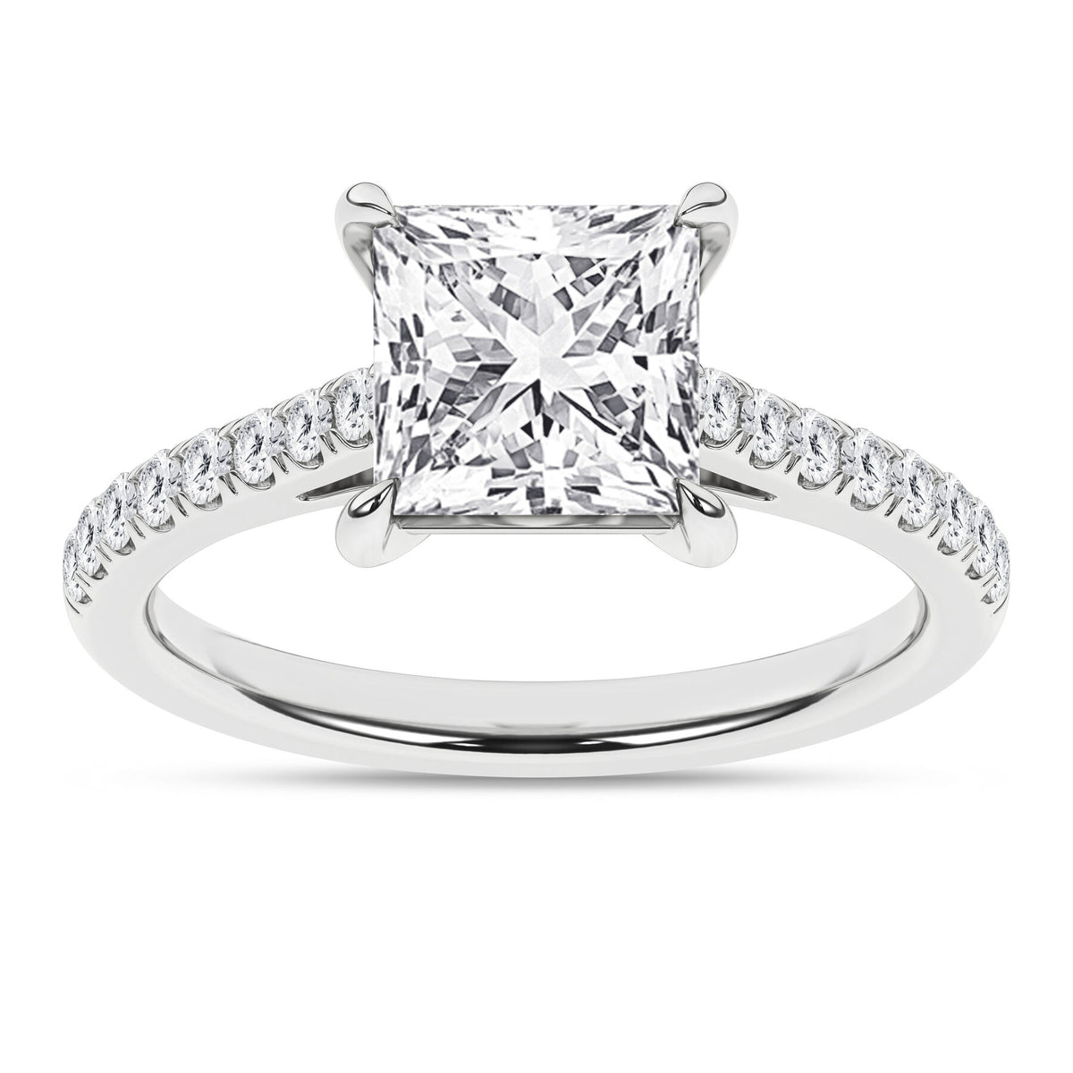 14K White Gold 2.25 Carat Princess Brilliant Cut Lab Grown Diamond Engagement Ring