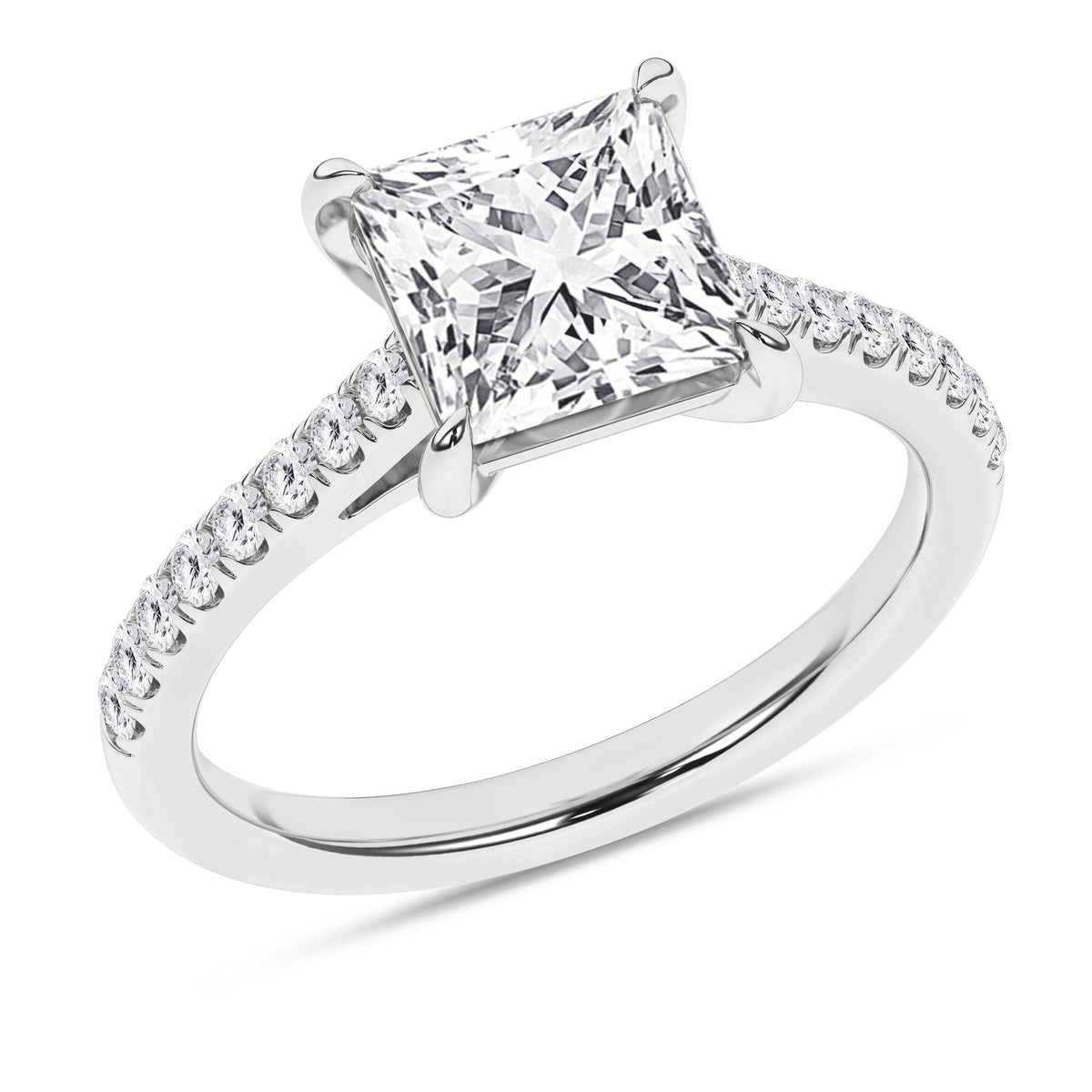 14K White Gold 2.25 Carat Princess Brilliant Cut Lab Grown Diamond Engagement Ring