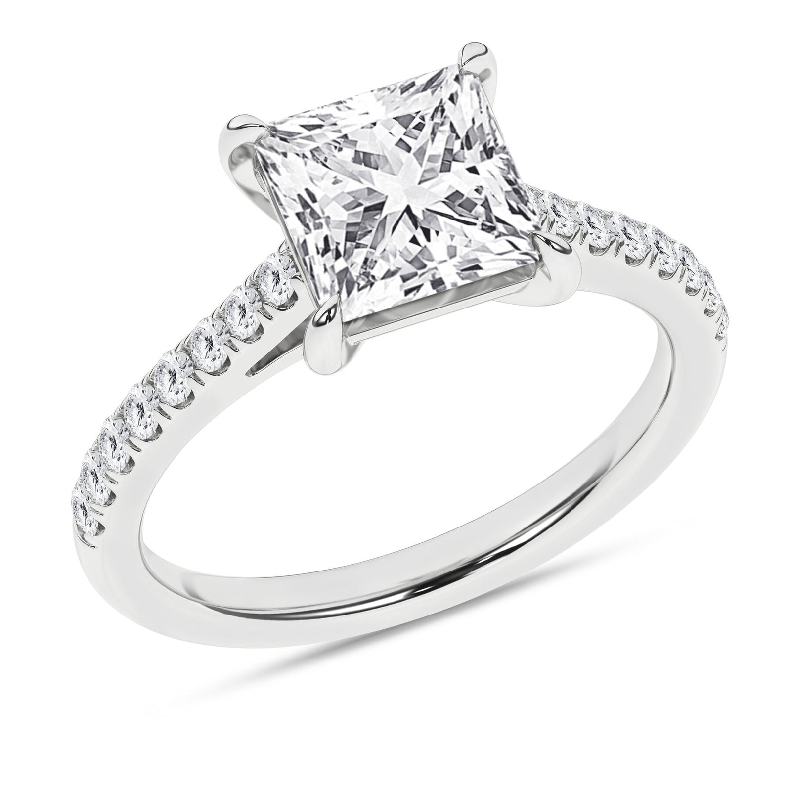 14K White Gold 2.25 Carat Princess Brilliant Cut Lab Grown Diamond Engagement Ring