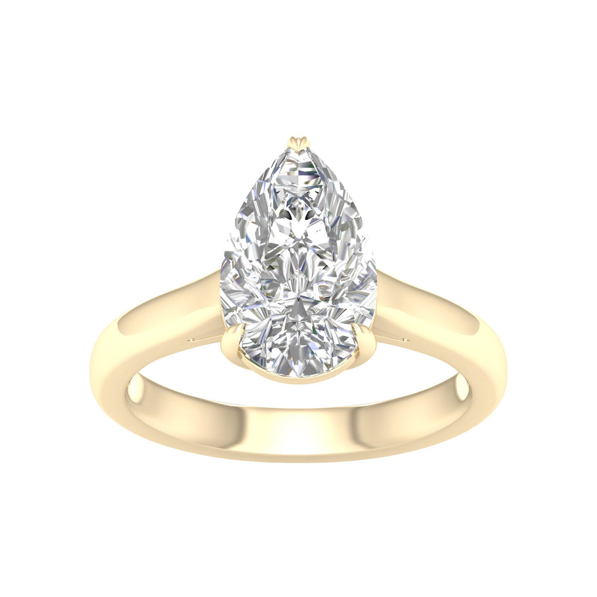 14K Yellow Gold 3.00 Carat Pear Brilliant Cut Lab Grown Diamond Solitaire Engagement Ring
