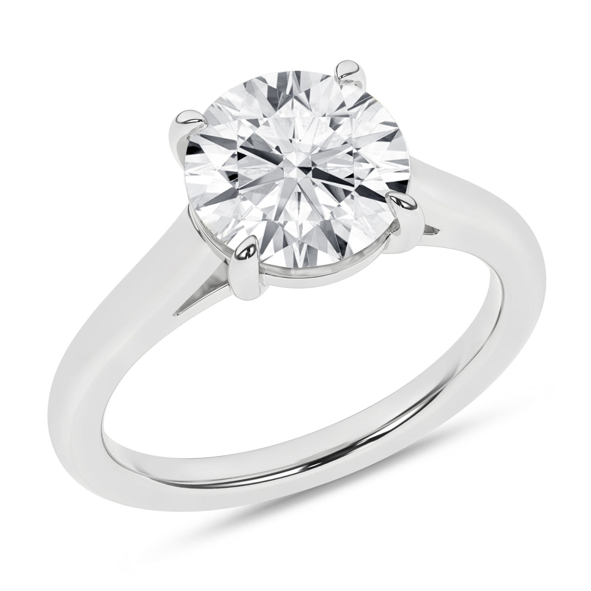 14K White Gold 3.00 Carat Round Brilliant Cut Lab Grown Diamond Solitaire Engagement Ring