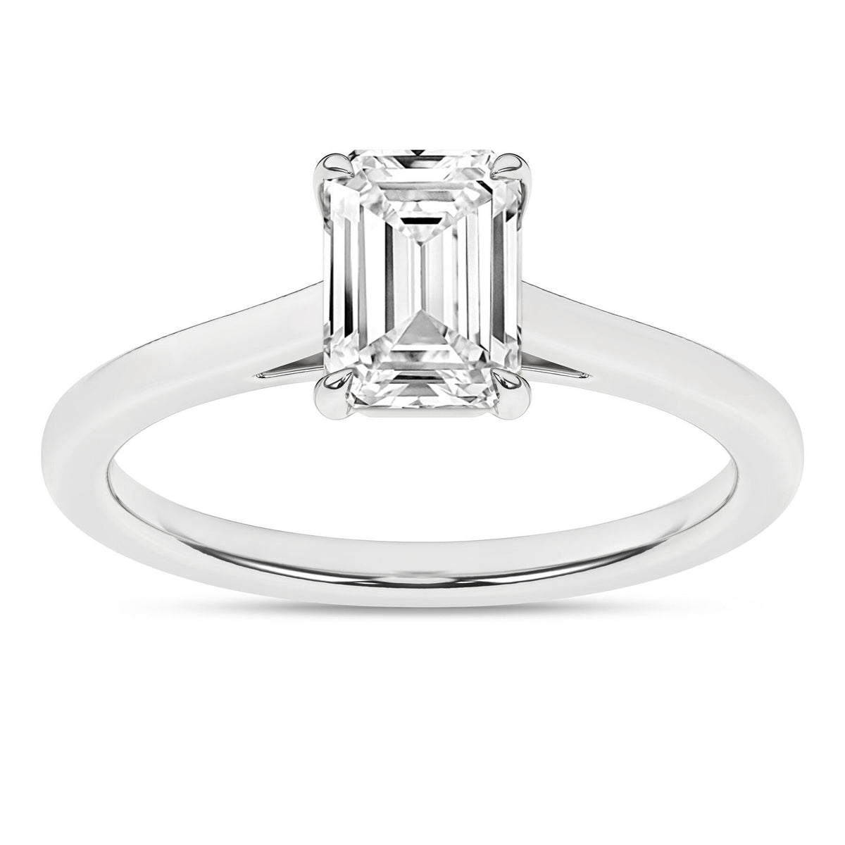 14K White Gold 1.00 Carat Emerald Cut Lab Grown Diamond Solitaire Engagement Ring