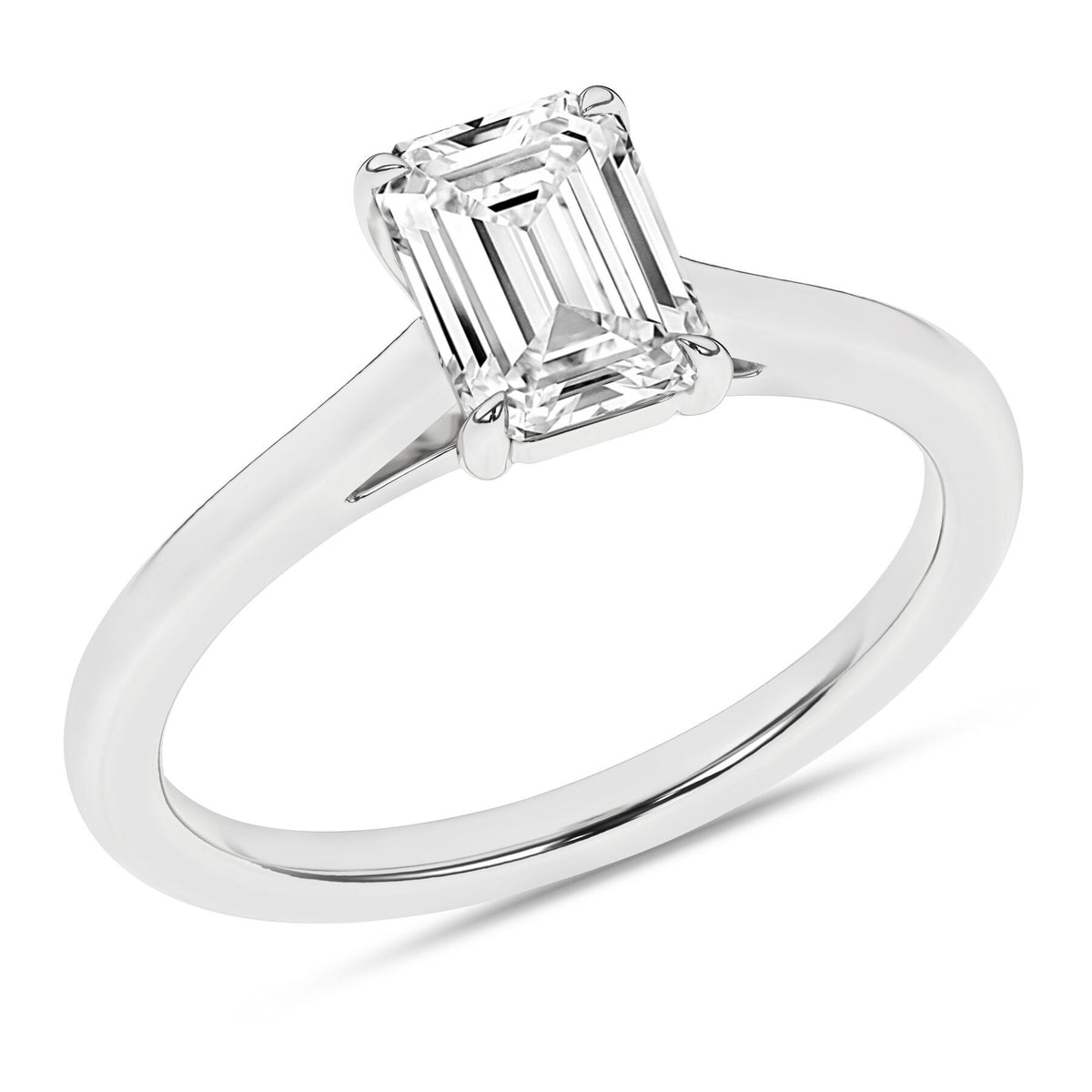14K White Gold 1.00 Carat Emerald Cut Lab Grown Diamond Solitaire Engagement Ring