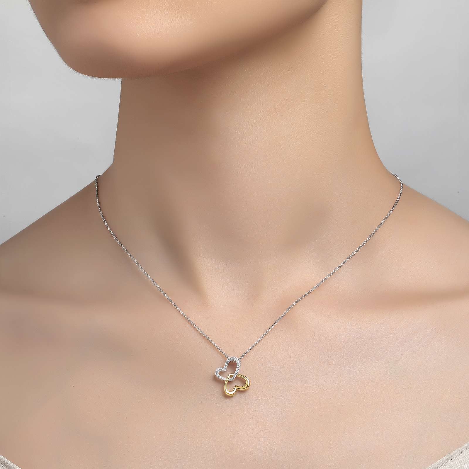 Lafonn Simulated Diamond Double Heart Shadow Necklace N0141CLT18