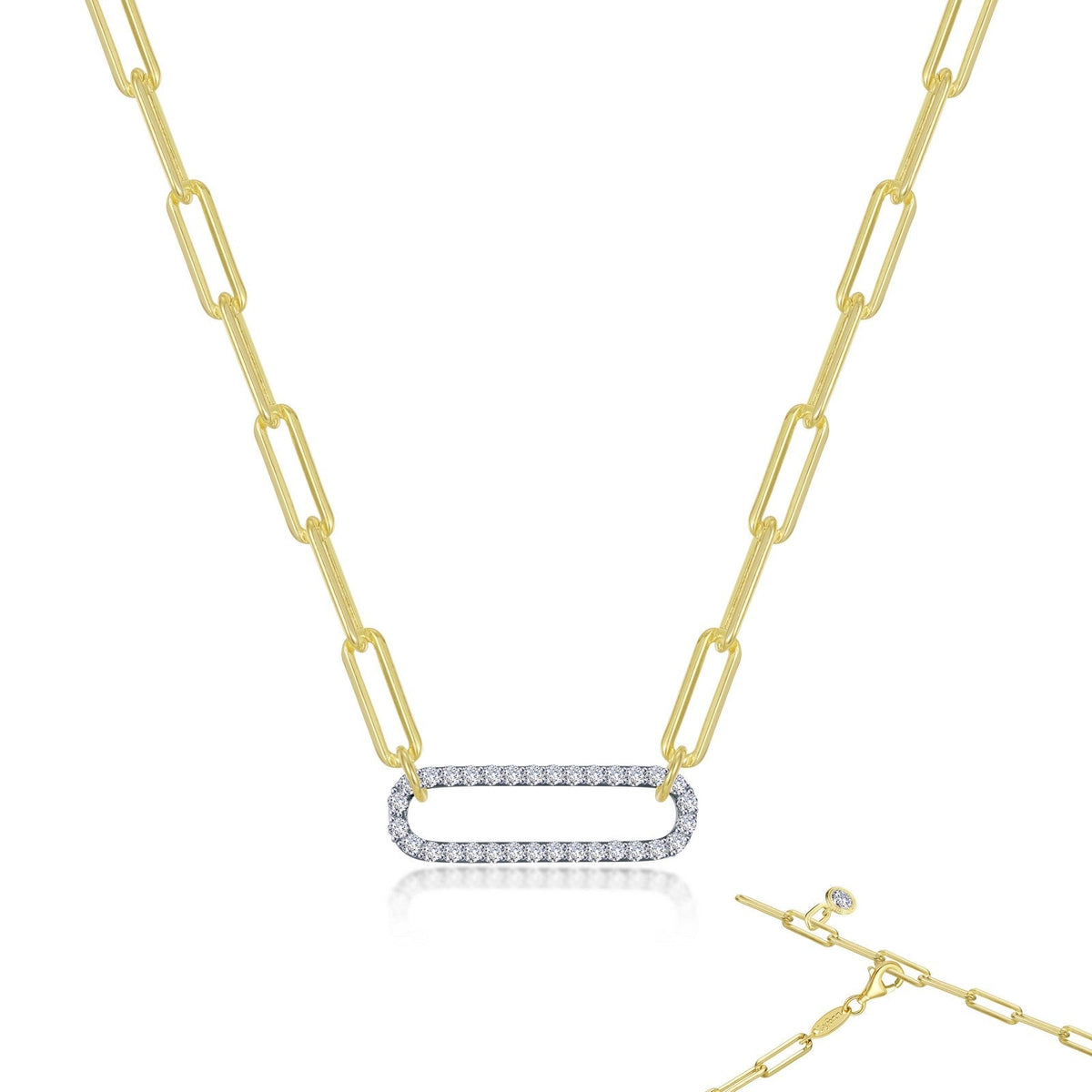Lafonn Simulated Diamond Two-Tone Paperclip Necklace N0239CLT20