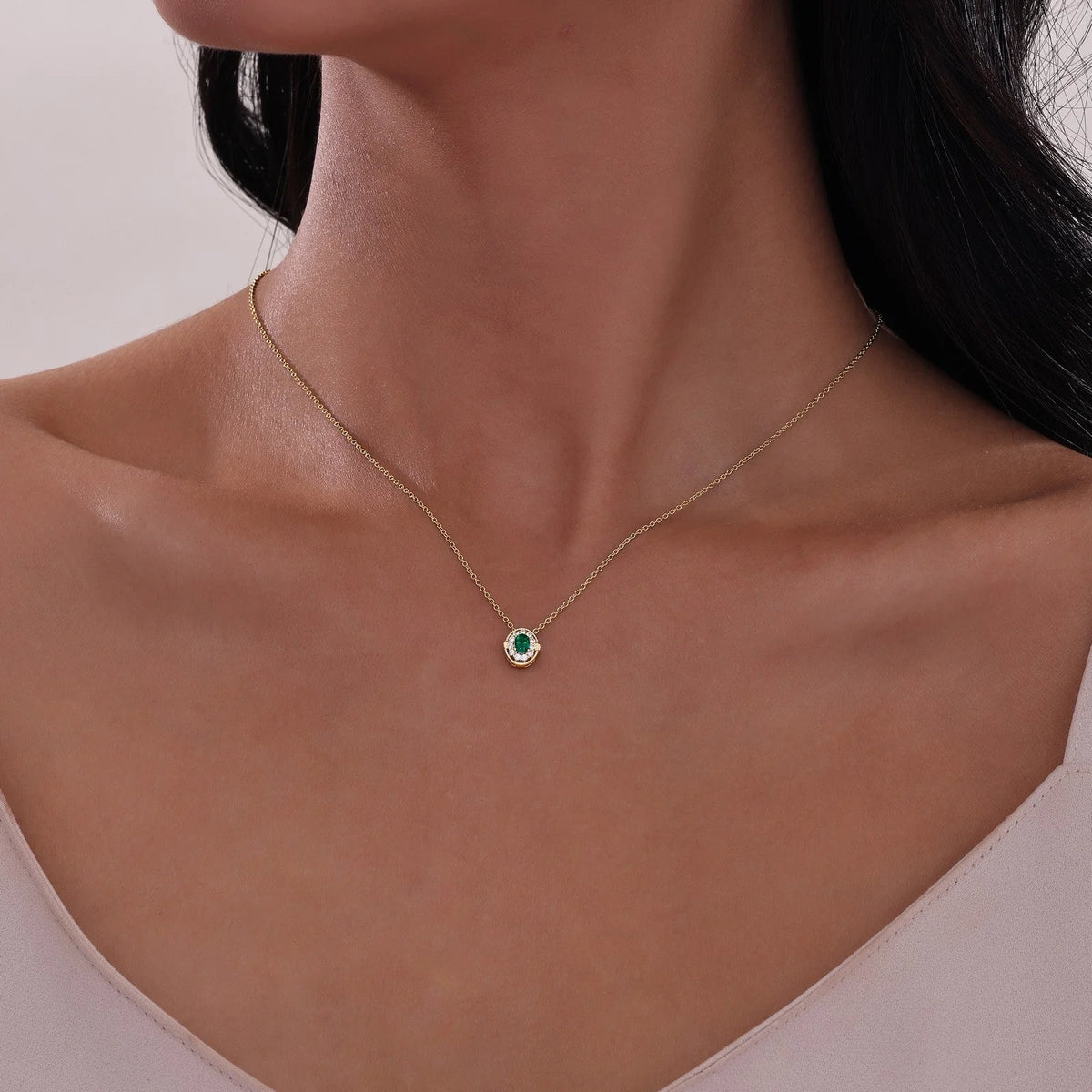 Lafonn Simulated Diamond &amp; Emerald Halo Necklace N0320CEG20
