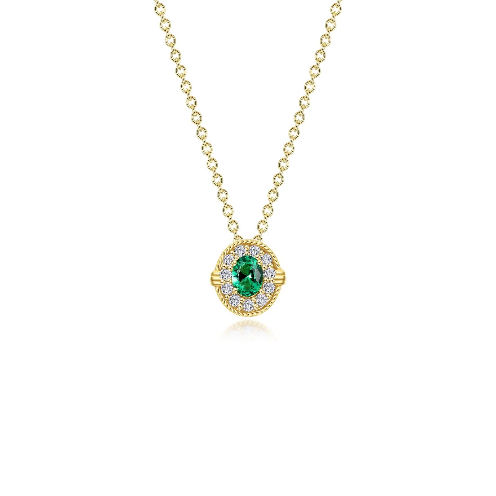 Lafonn Simulated Diamond & Emerald Halo Necklace N0320CEG20