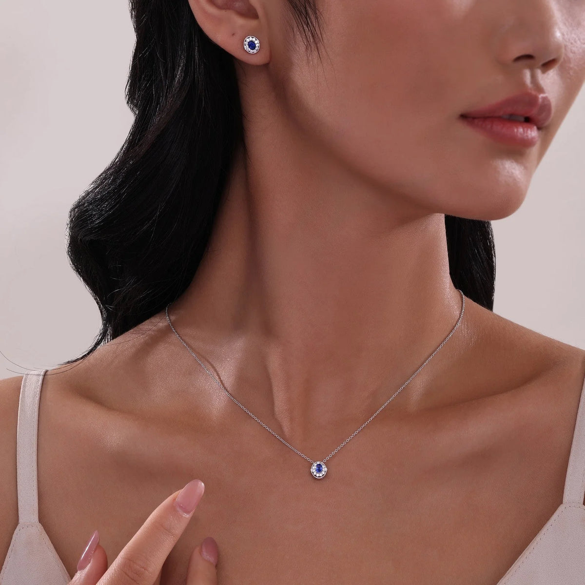 Lafonn Simulated Diamond &amp; Sapphire Halo Necklace N0320CSP20