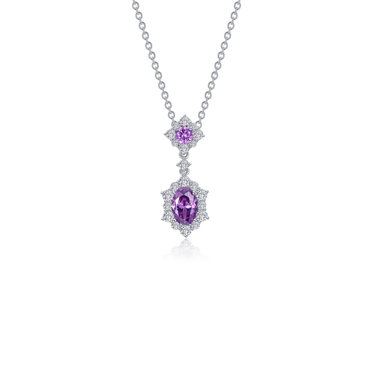 Lafonn Simulated Diamond &amp; Amethyst Oval Halo Necklace N0322AMP20
