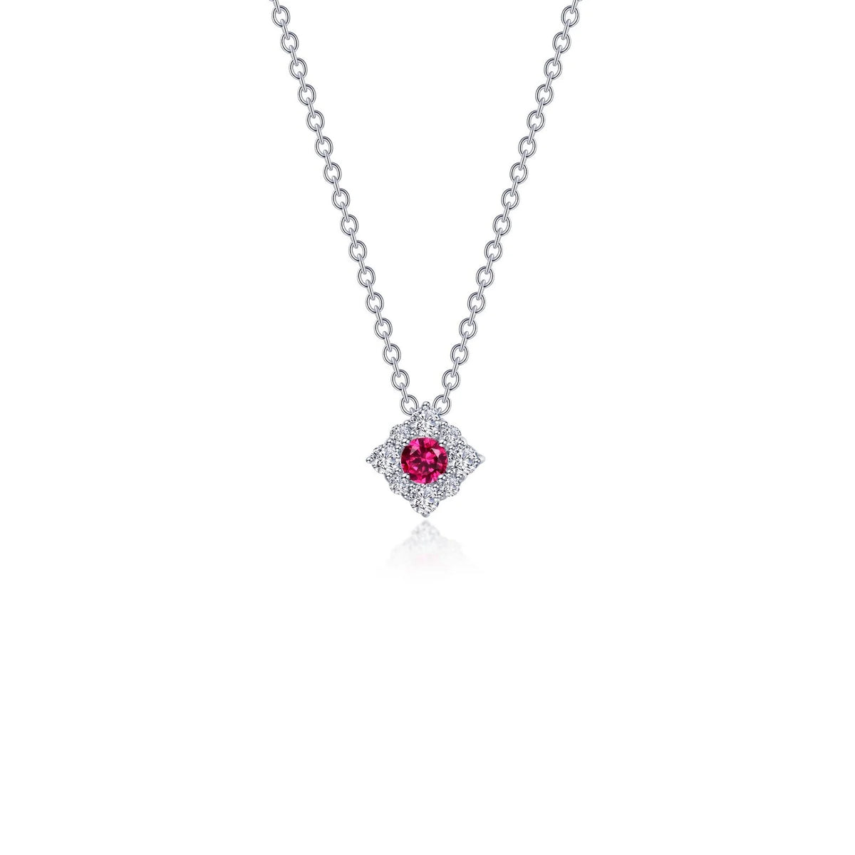 Lafonn Simulated Diamond &amp; Ruby Halo Necklace N0324CRP18