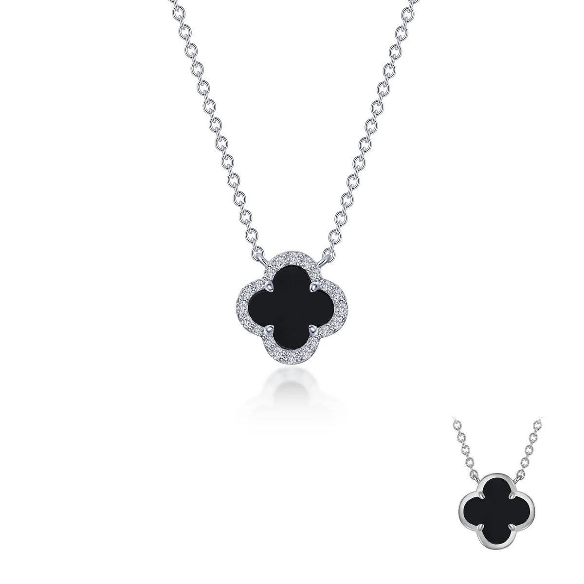 Lafonn Simulated Diamond &amp; Black Onyx Halo Necklace N0334OXP20