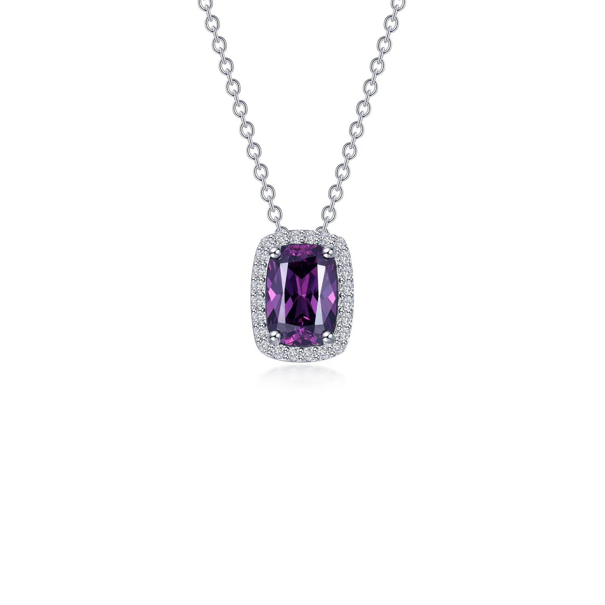 Lafonn Simulated Diamond &amp; Amethyst Halo Cushion-Cut Necklace N0339AMP20