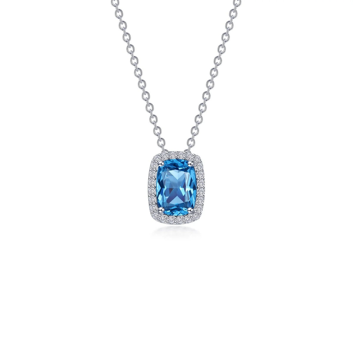 Lafonn Simulated Diamond &amp; Blue Topaz Halo Cushion-Cut Necklace N0339BTP20