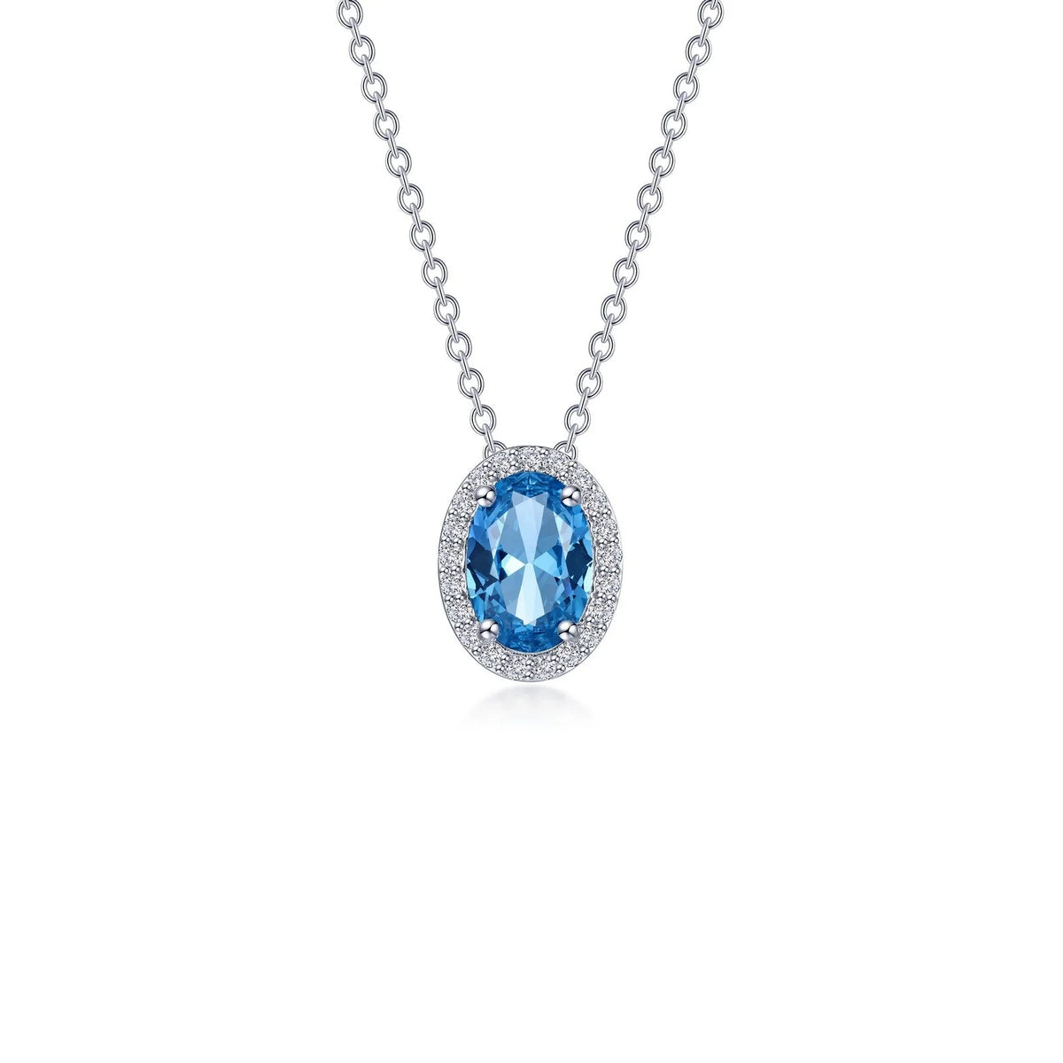 Lafonn Simulated Diamond &amp; Blue Topaz Oval Halo Necklace N0340BTP20