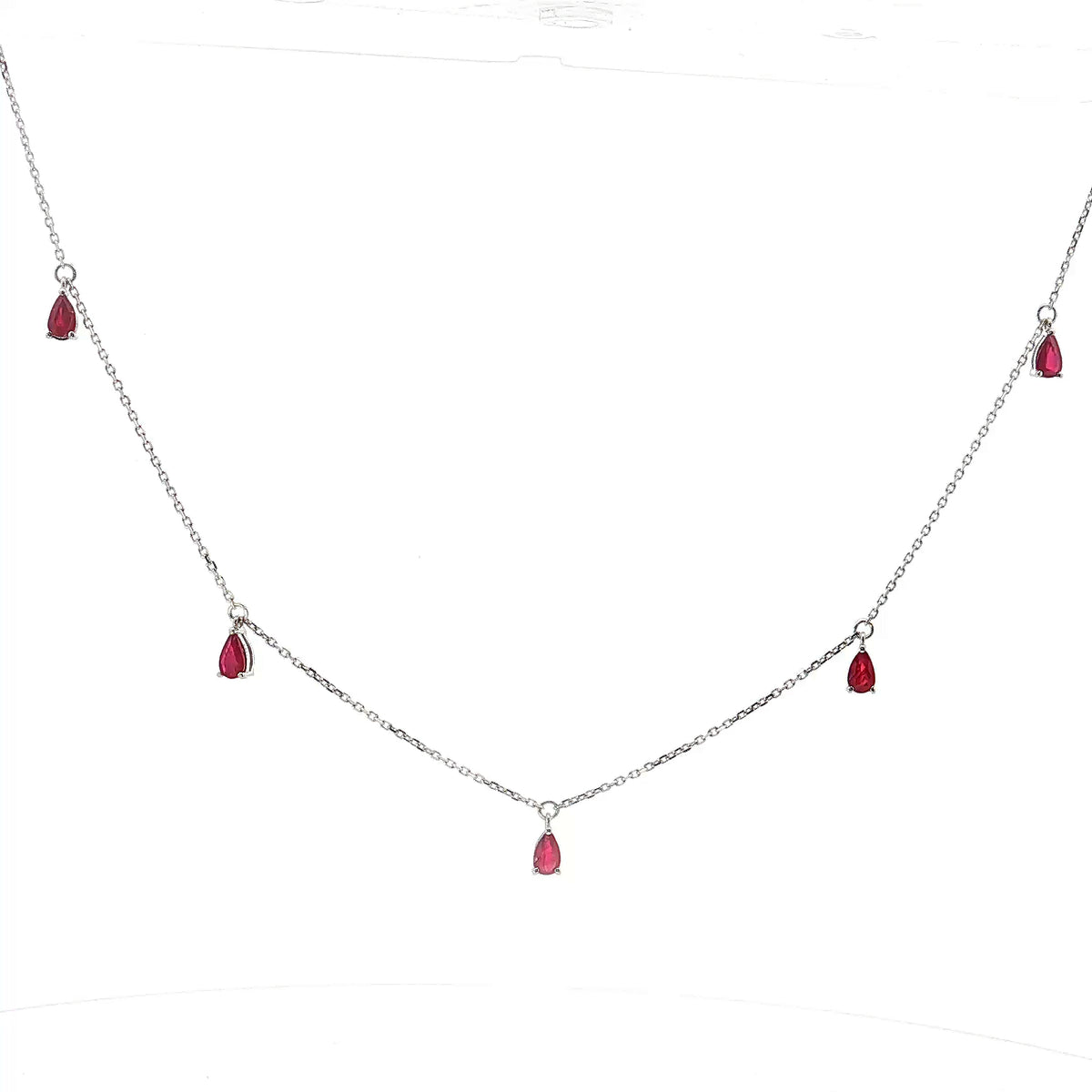 14K White Gold 1.03cttw. Pear Ruby Drop Station Necklace