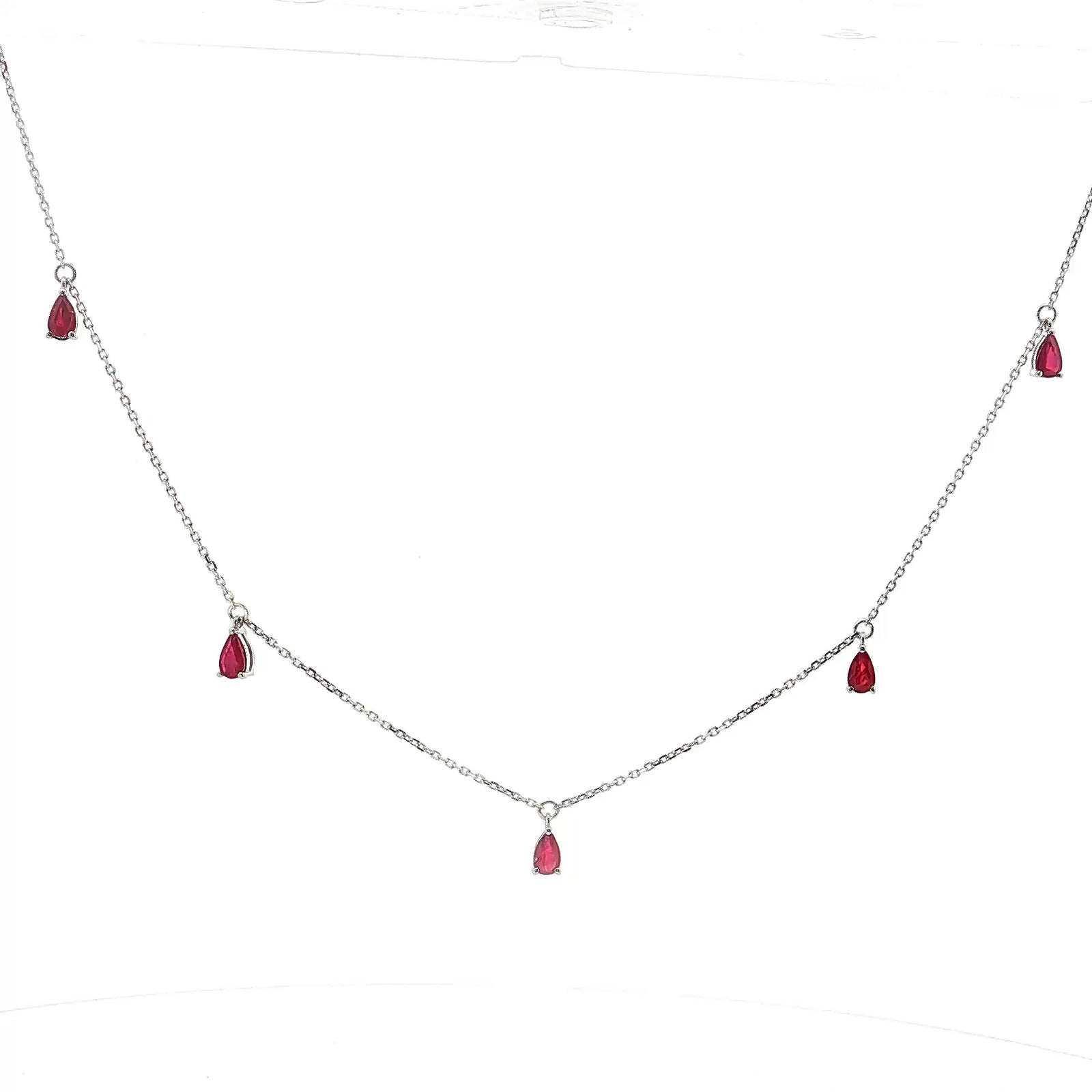 14K White Gold 1.03cttw. Pear Ruby Drop Station Necklace