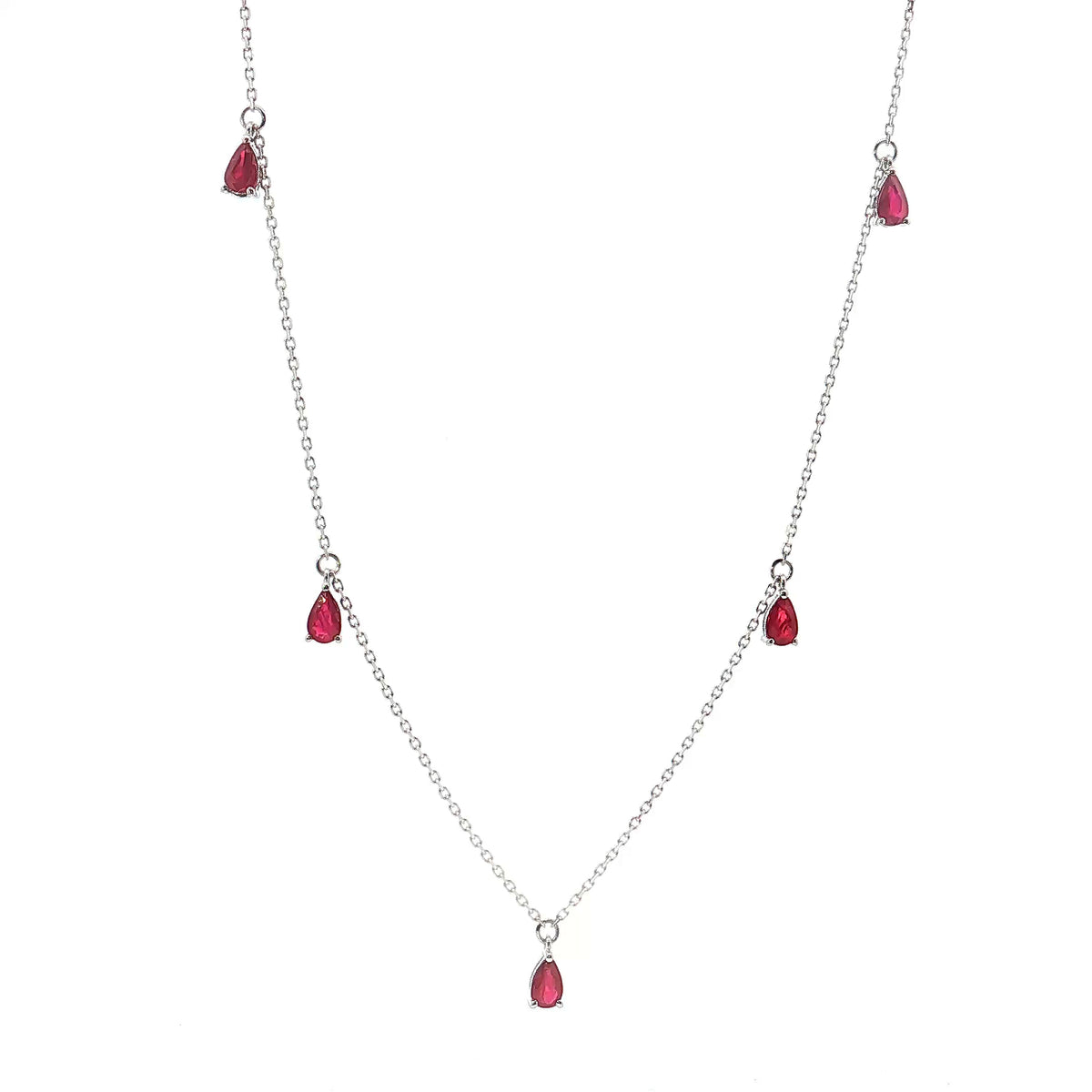 14K White Gold 1.03cttw. Pear Ruby Drop Station Necklace