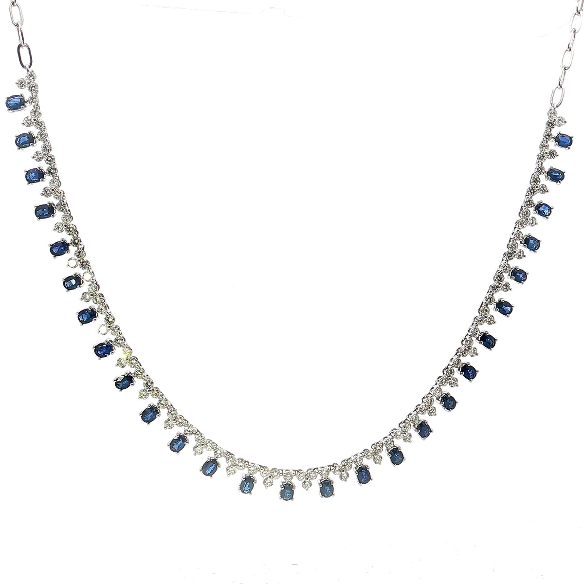 14K White Gold 5.50cttw. Sapphire &amp; 5.00cttw. Diamond Tennis Necklace