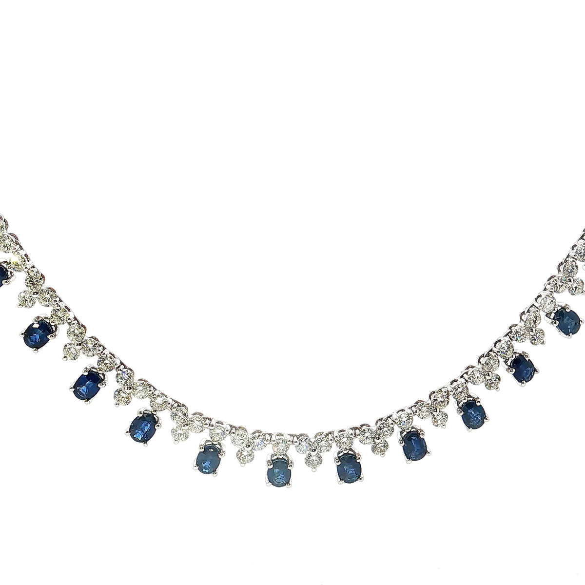 14K White Gold 5.50cttw. Sapphire &amp; 5.00cttw. Diamond Tennis Necklace