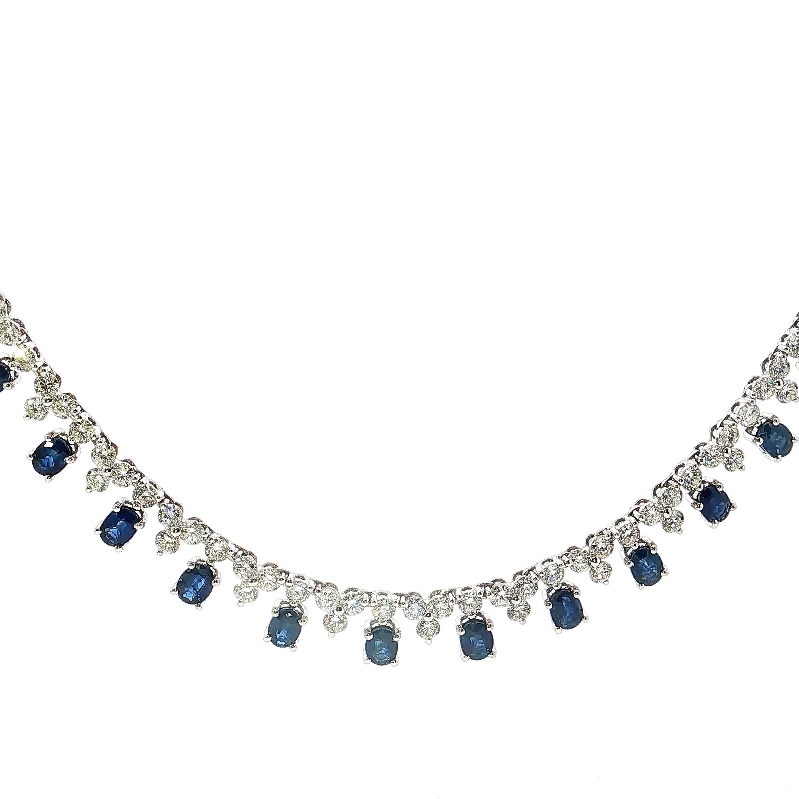 14K White Gold 5.50cttw. Sapphire & 5.00cttw. Diamond Tennis Necklace
