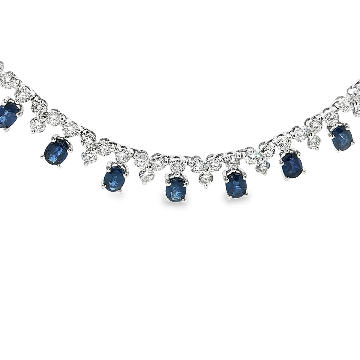 14K White Gold 5.50cttw. Sapphire &amp; 5.00cttw. Diamond Tennis Necklace