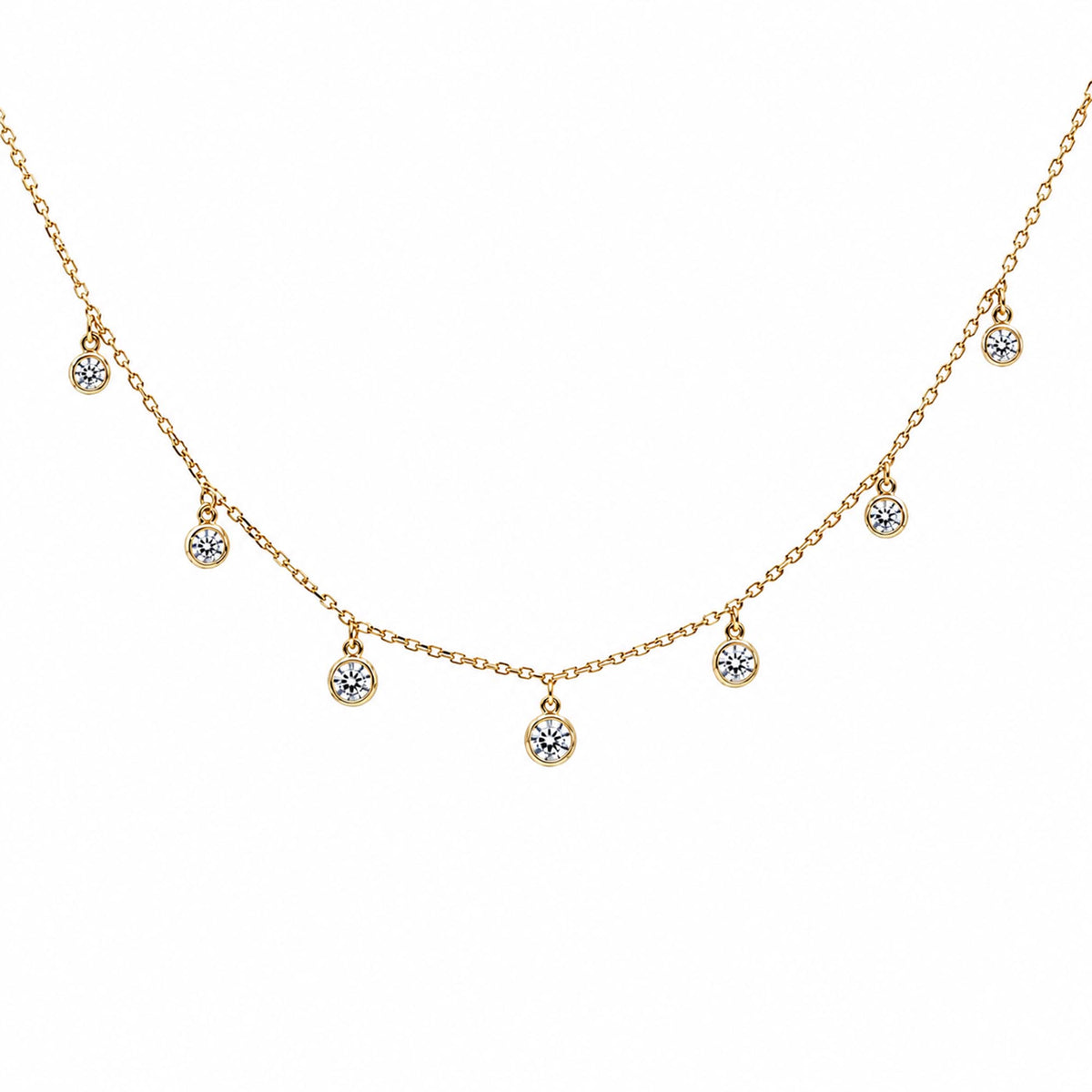 14K Yellow Gold 0.44cttw. Diamond Drop Station Necklace