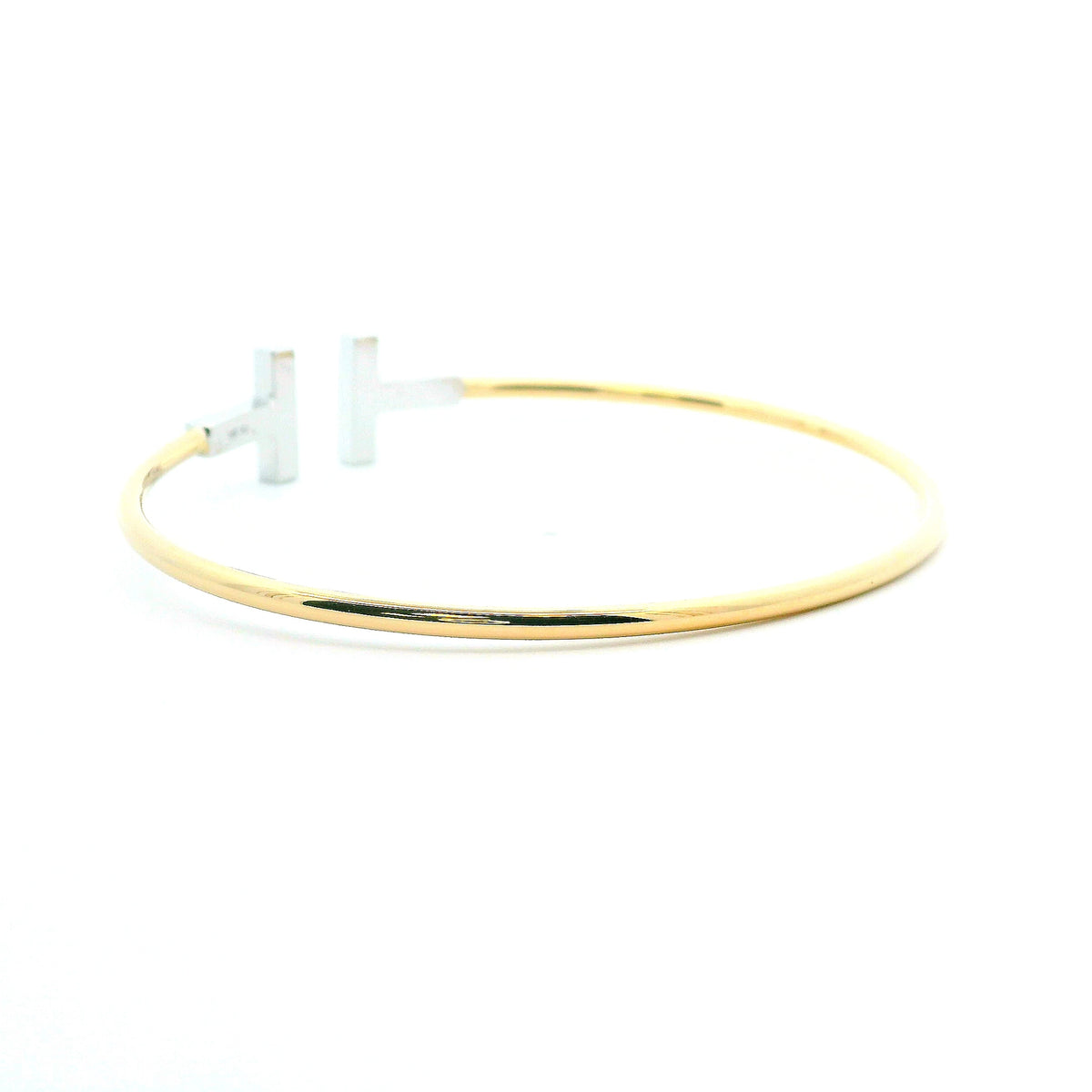 14K Yellow &amp; White Gold 0.24cttw. Diamond &quot;T&quot; Flexible Cuff Bracelet