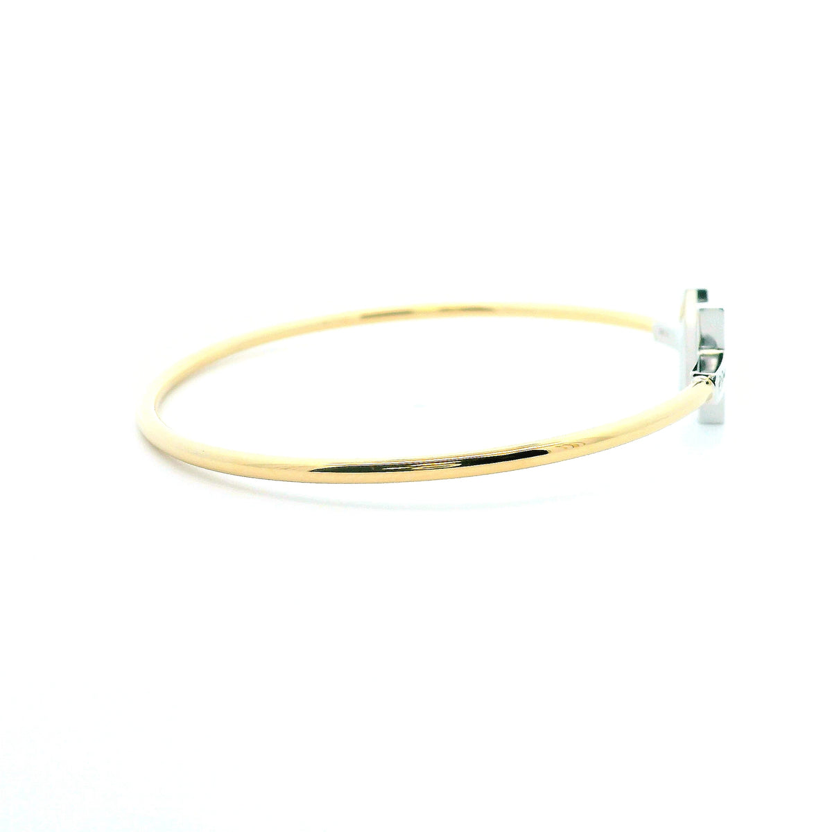 14K Yellow &amp; White Gold 0.24cttw. Diamond &quot;T&quot; Flexible Cuff Bracelet