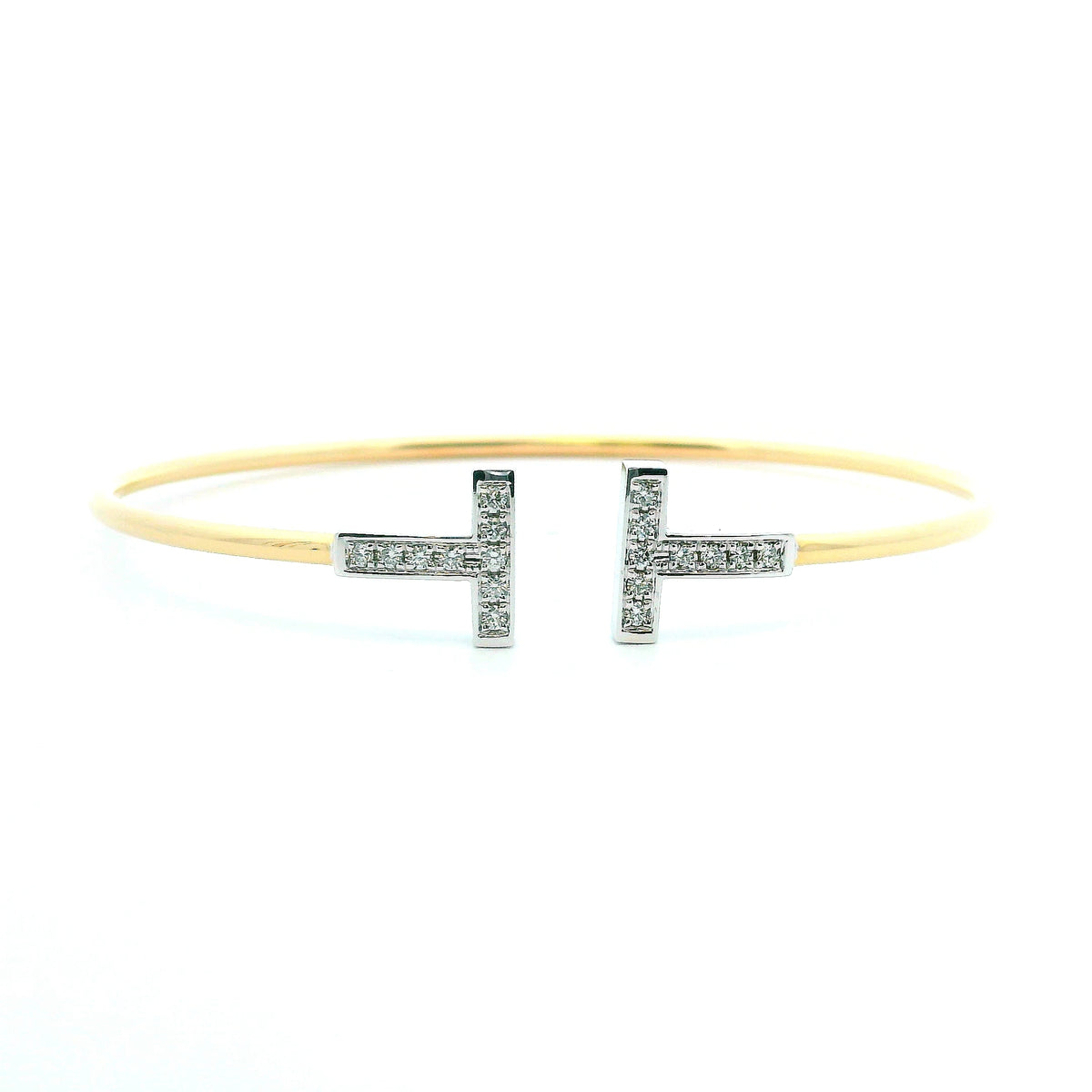 14K Yellow &amp; White Gold 0.24cttw. Diamond &quot;T&quot; Flexible Cuff Bracelet