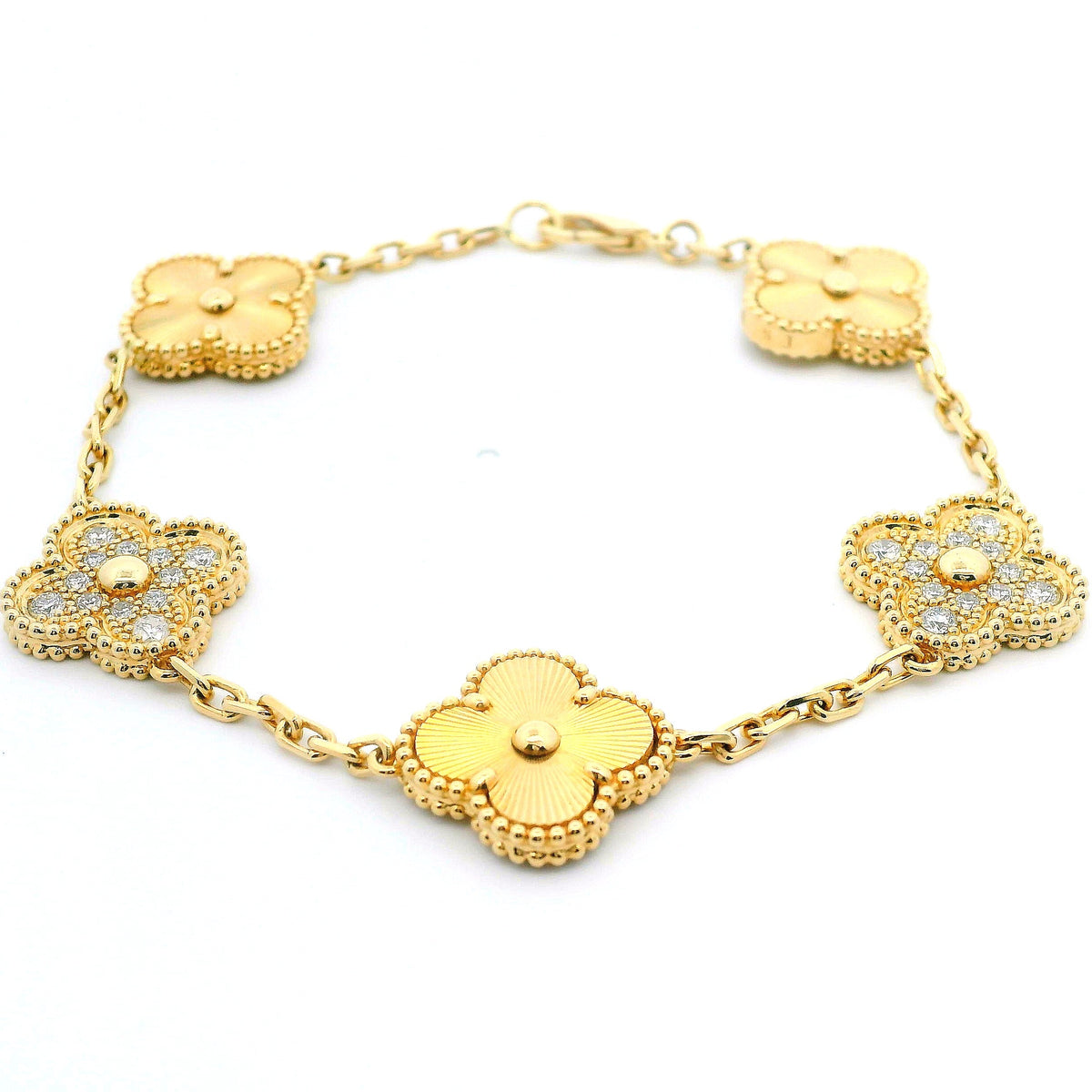14K Yellow Gold 0.71cttw. Diamond 5 Motif Clover Bracelet