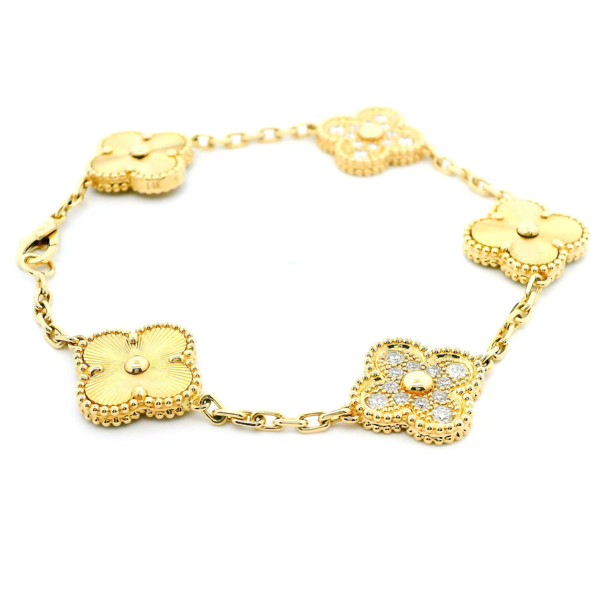 14K Yellow Gold 0.71cttw. Diamond 5 Motif Clover Bracelet
