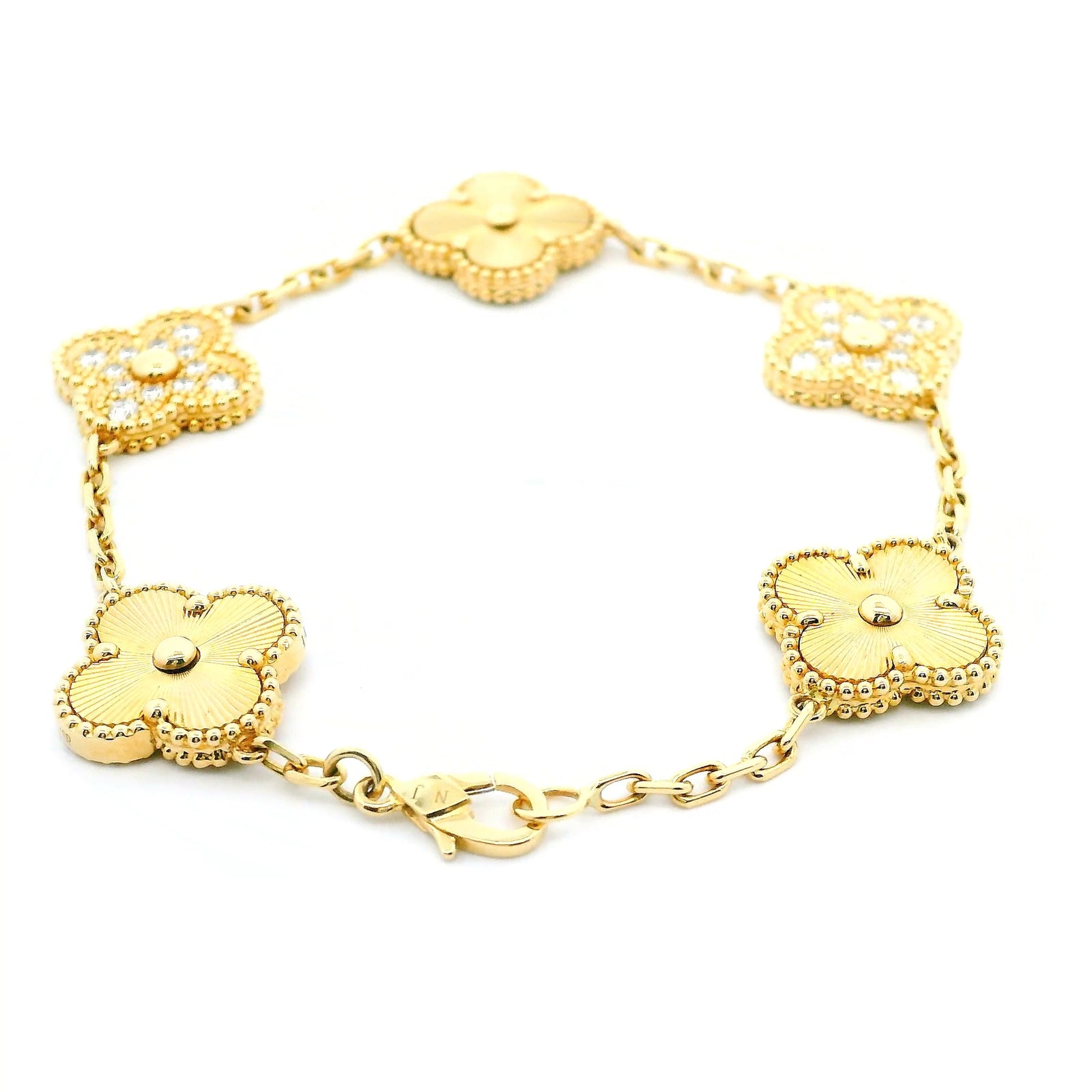 14K Yellow Gold 0.71cttw. Diamond 5 Motif Clover Bracelet