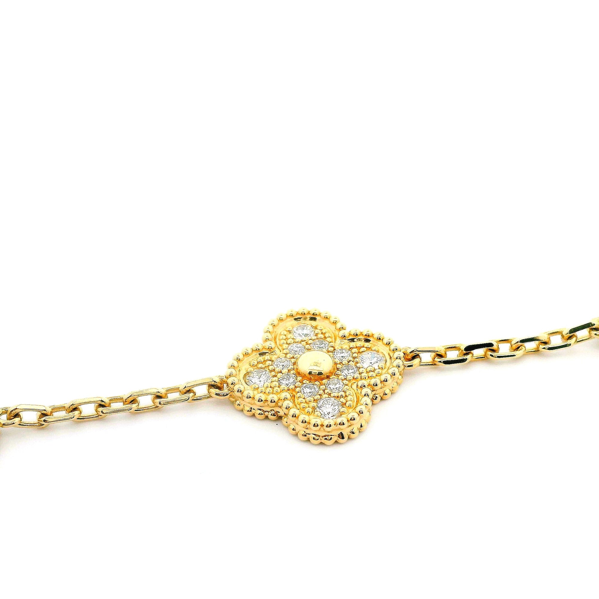 14K Yellow Gold 0.71cttw. Diamond 5 Motif Clover Bracelet