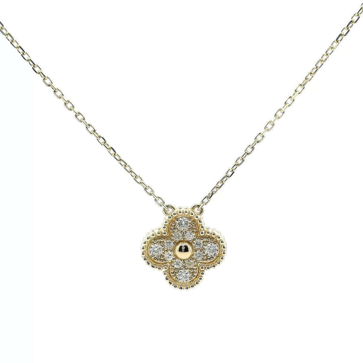 14K Yellow Gold 0.37cttw. Diamond Single Motif Clover Necklace