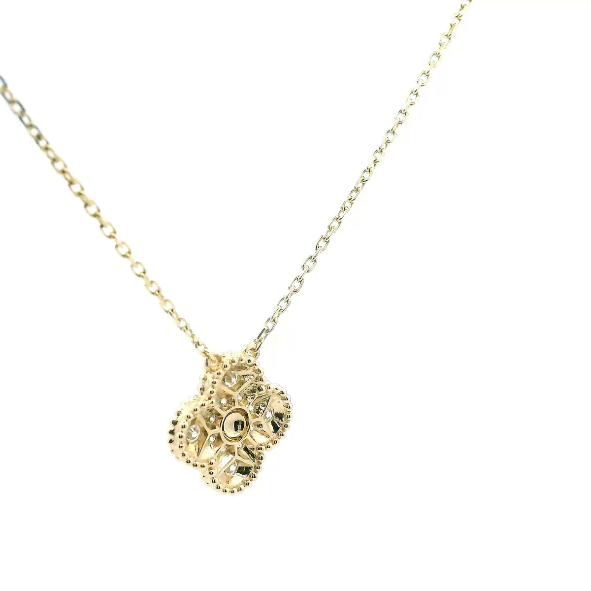 14K Yellow Gold 0.37cttw. Diamond Single Motif Clover Necklace