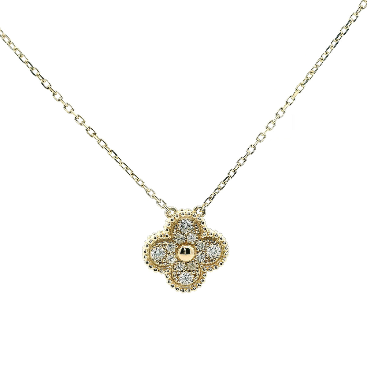 14K Yellow Gold 0.37cttw. Diamond Single Motif Clover Necklace