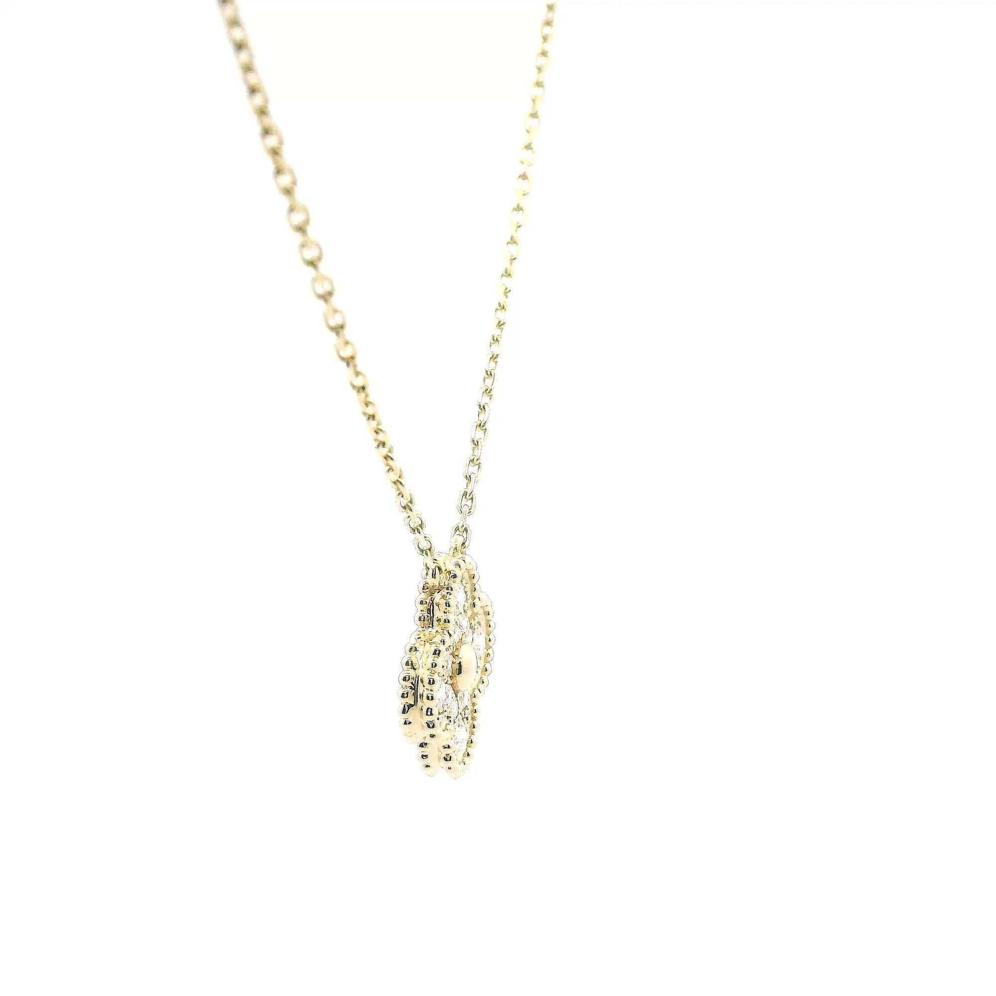 14K Yellow Gold 0.37cttw. Diamond Single Motif Clover Necklace