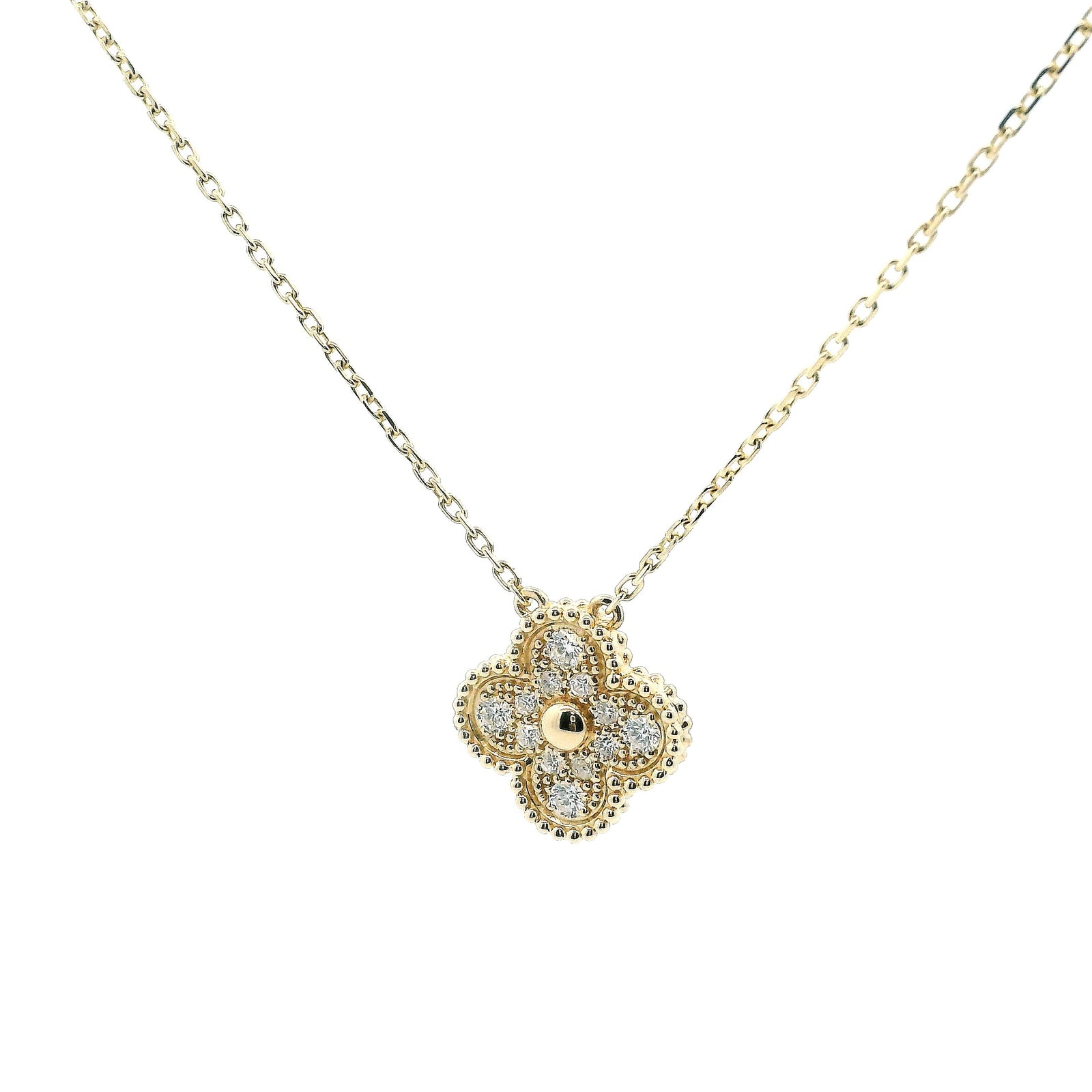 14K Yellow Gold 0.37cttw. Diamond Single Motif Clover Necklace