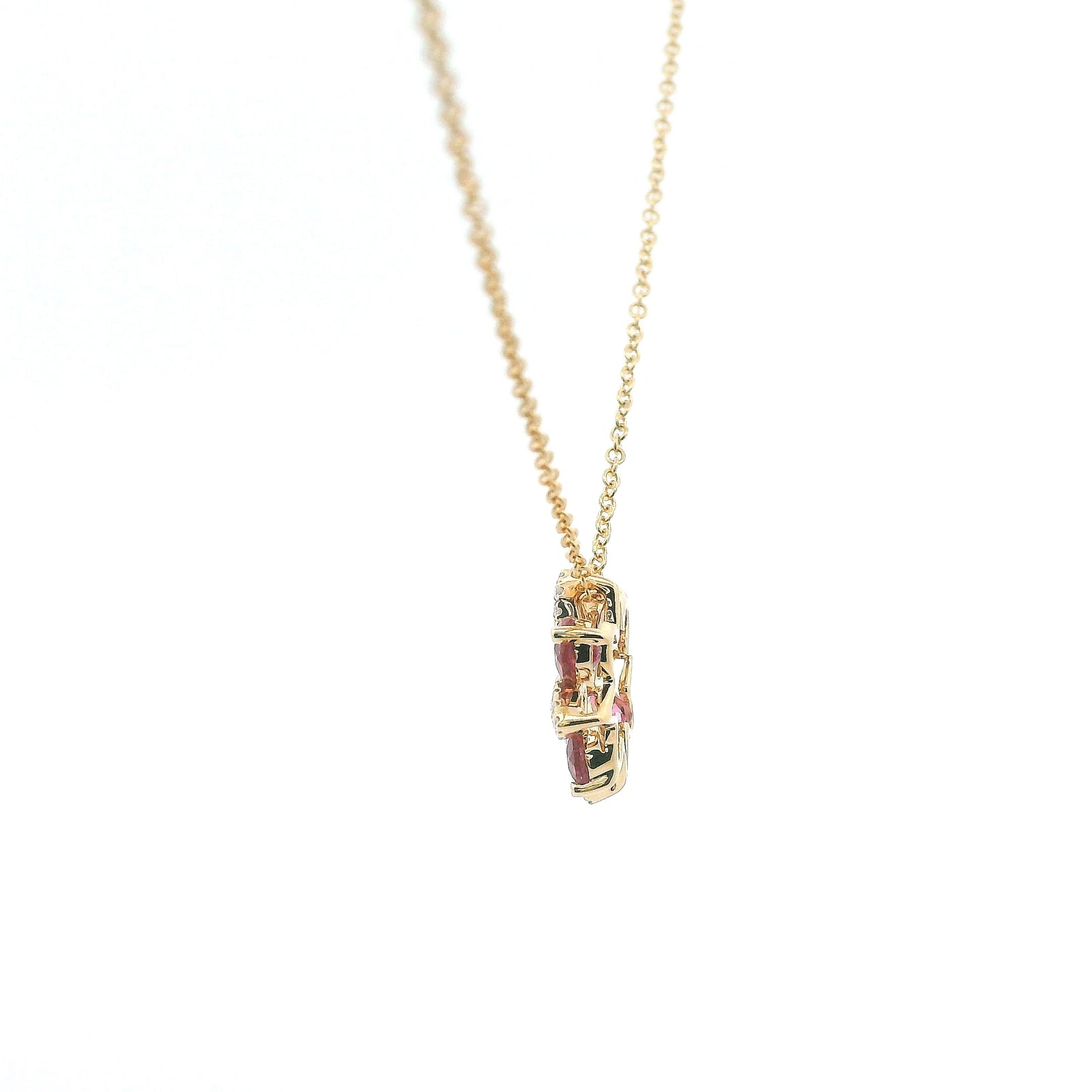 14K Yellow Gold 0.78cttw. Pink Tourmaline & 0.15cttw. Diamond Floral Pendant Necklace